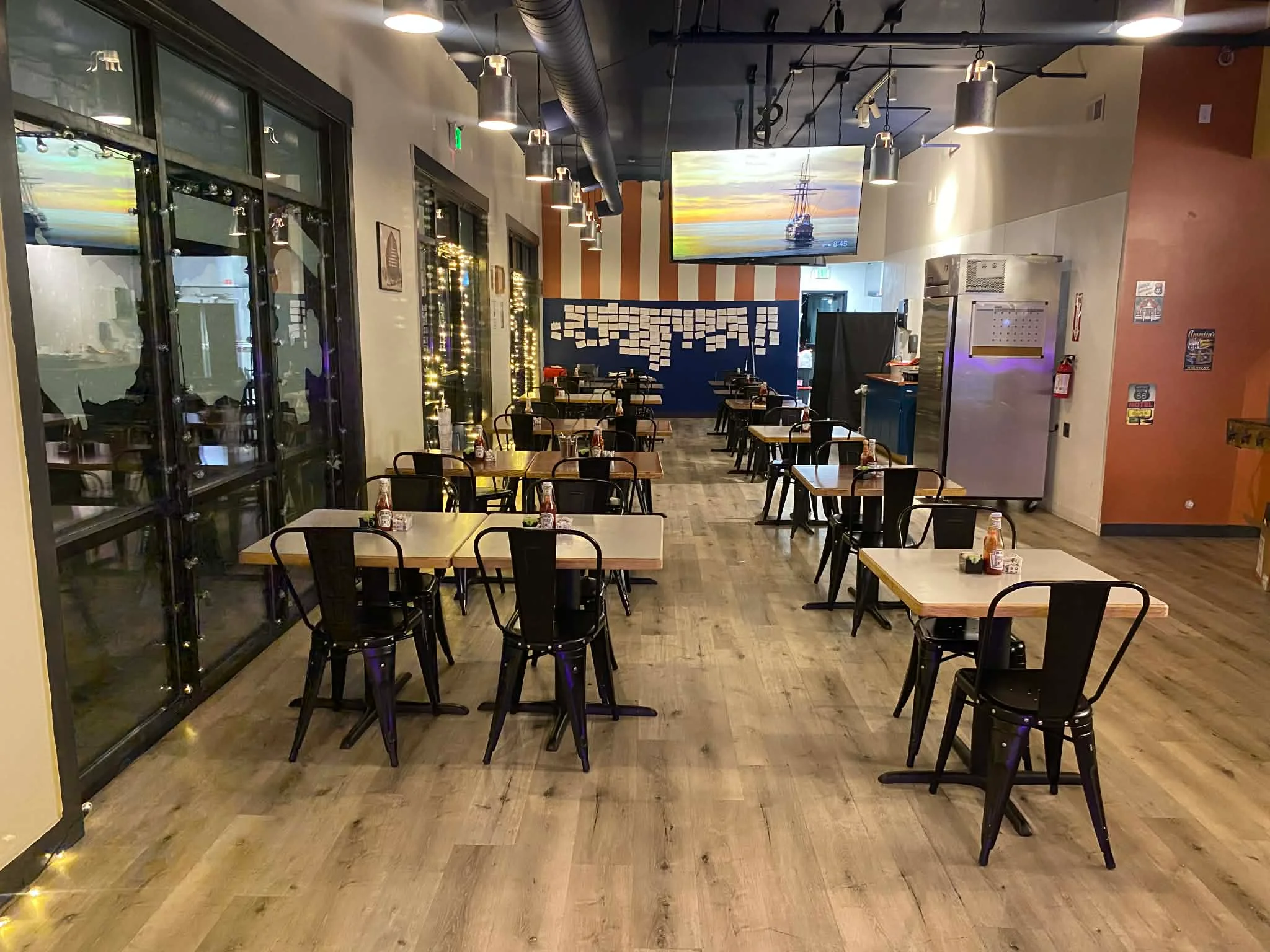 Modern restaurant interior with tables and chairs