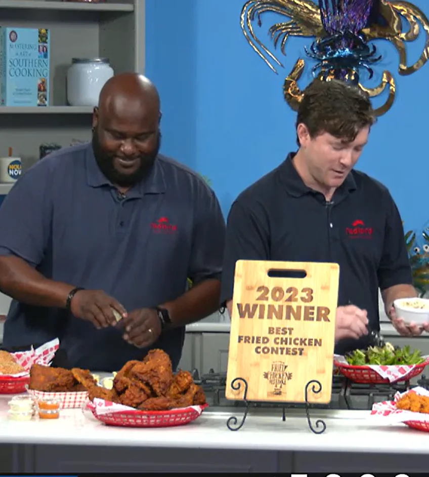 Award-winning fried chicken served in a vibrant restaurant setting
