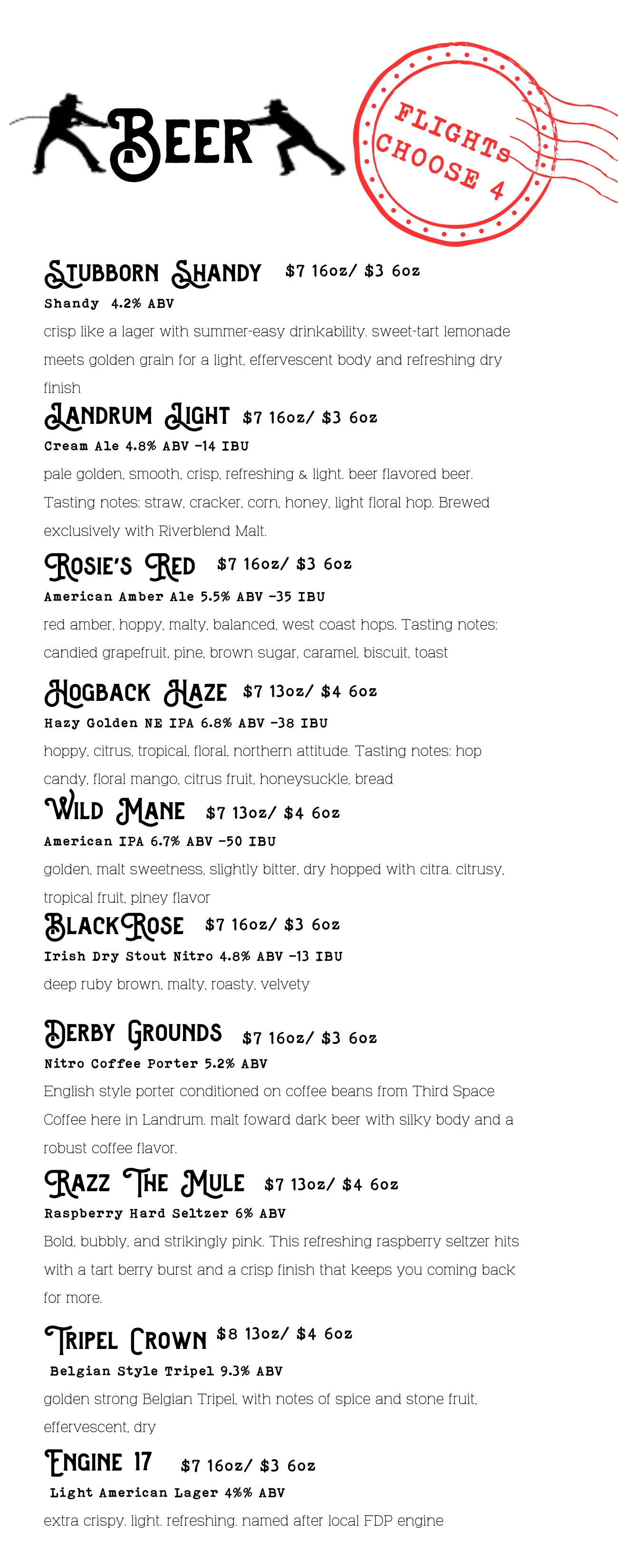 Updated drink menu featuring various beverages and cocktails.