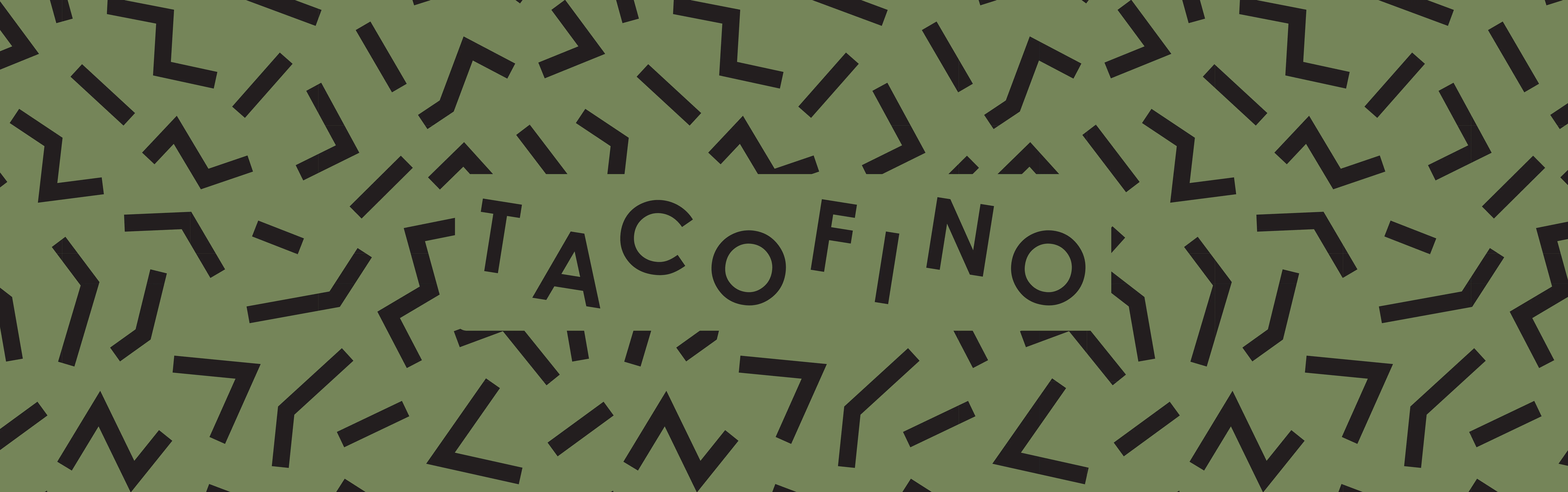 Colorful graphic design featuring the word 'TACOFINO'