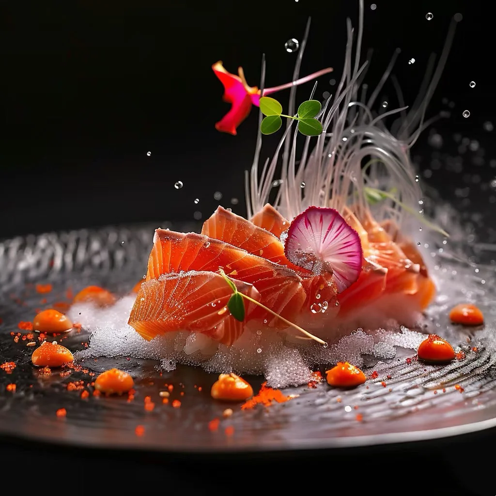 Artistic presentation of Japanese sashimi with vibrant garnishes