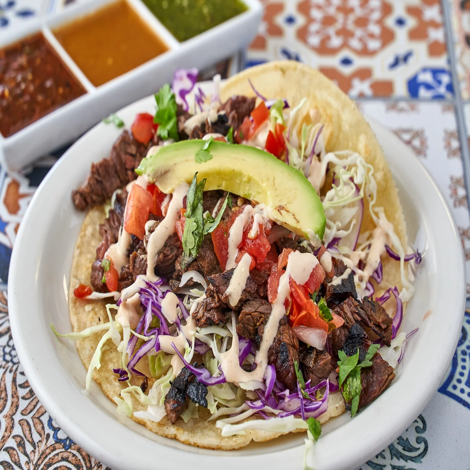 Delicious carne asada taco with fresh toppings
