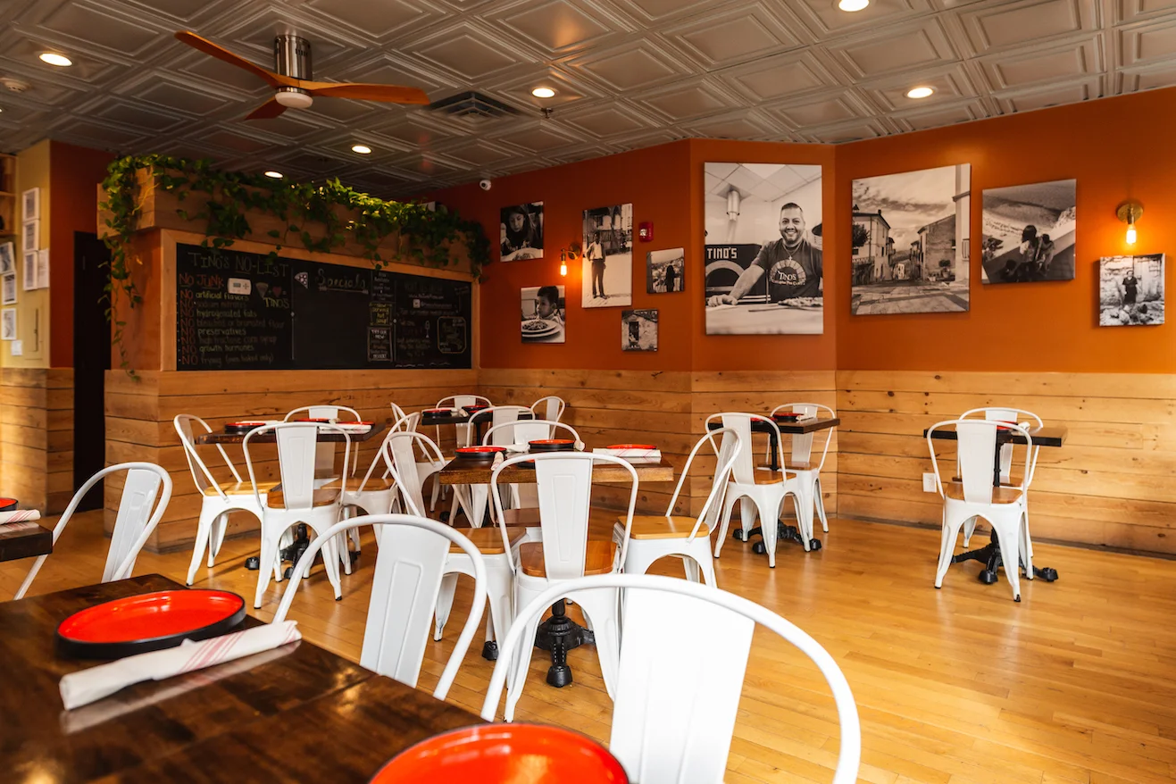 Cozy restaurant interior with wooden accents and modern decor