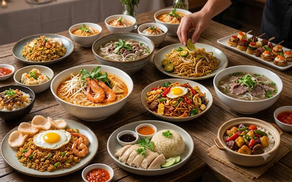 Variety of Asian cooking sauces and condiments