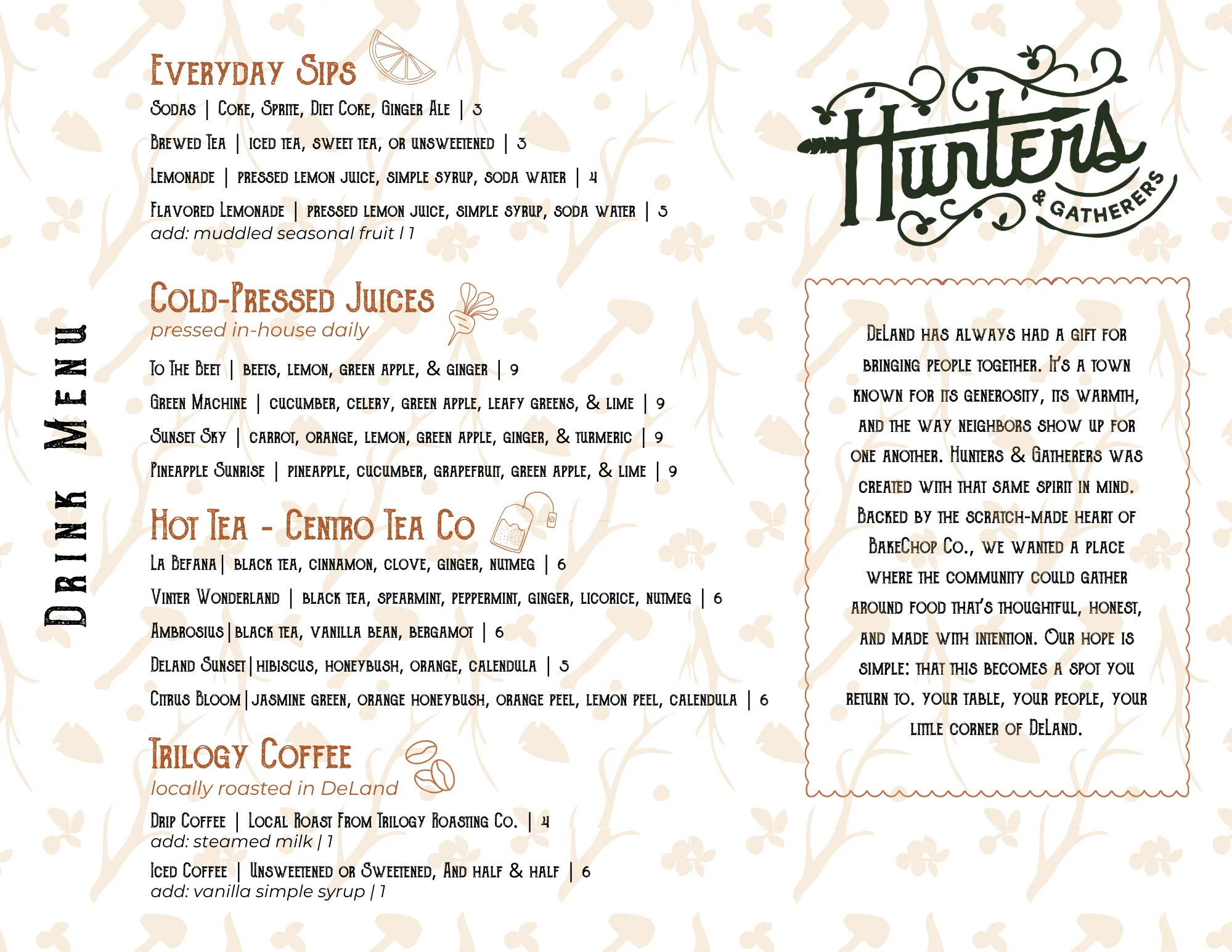 Cocktail menu featuring diverse drinks and wines at a modern bar