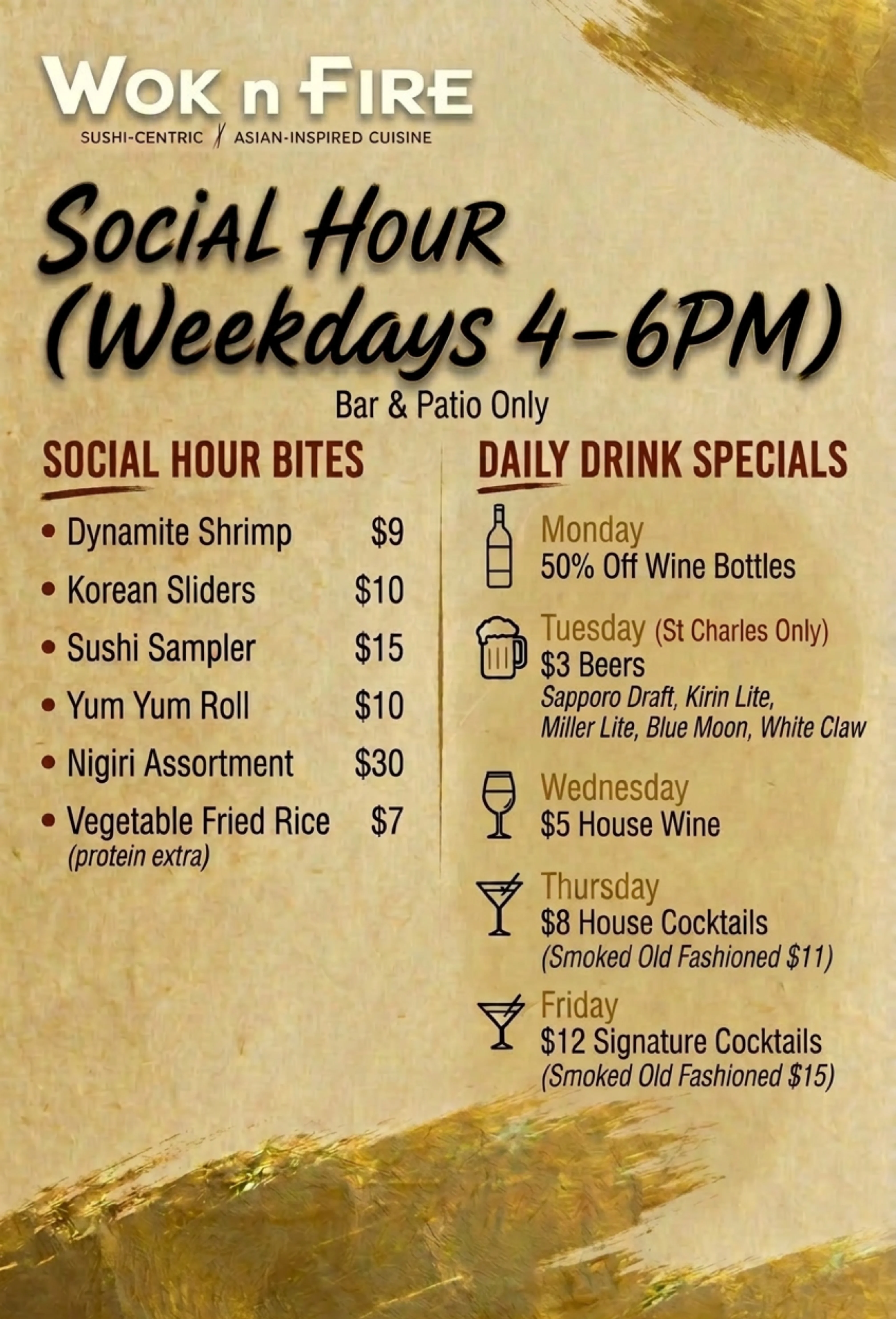 Asian-inspired lunch special menu featuring sushi and appetizers