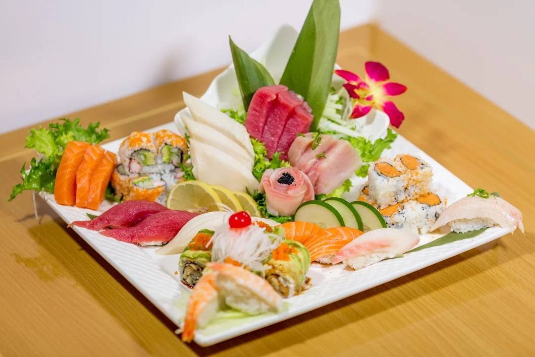 Sashimi and sushi platter with tuna, salmon and yellowtail from Mahzu East Windsor catering