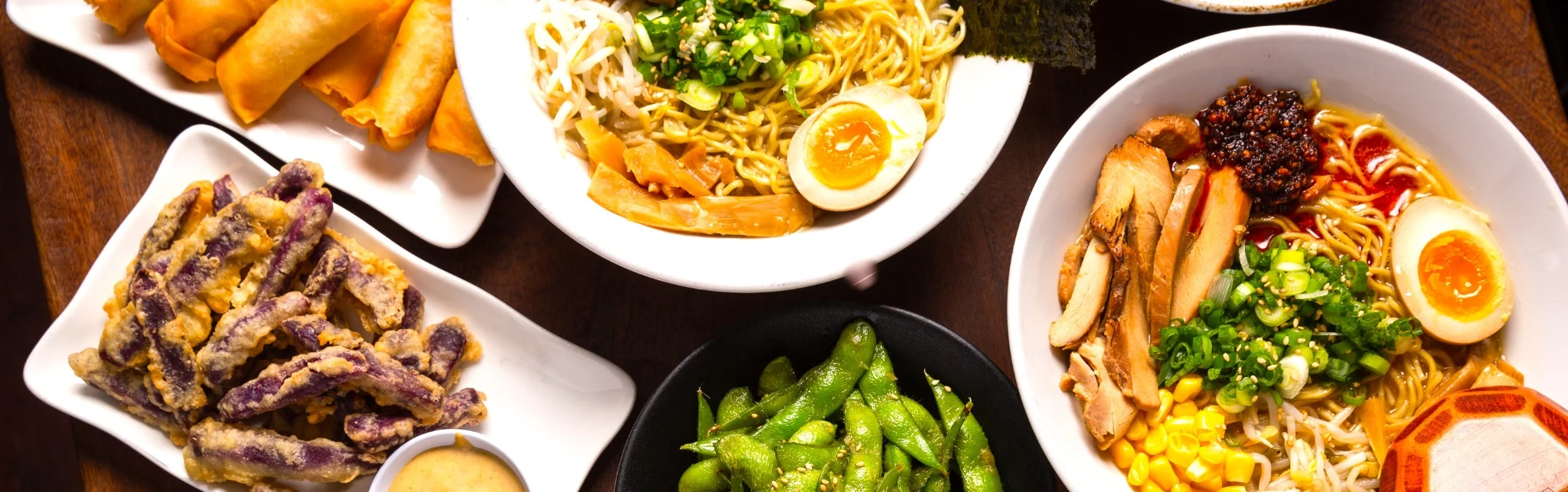 Japanese ramen bowl with soft-boiled egg and toppings