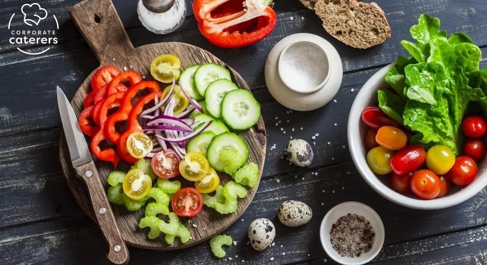 Fresh Mediterranean salad on a wooden board