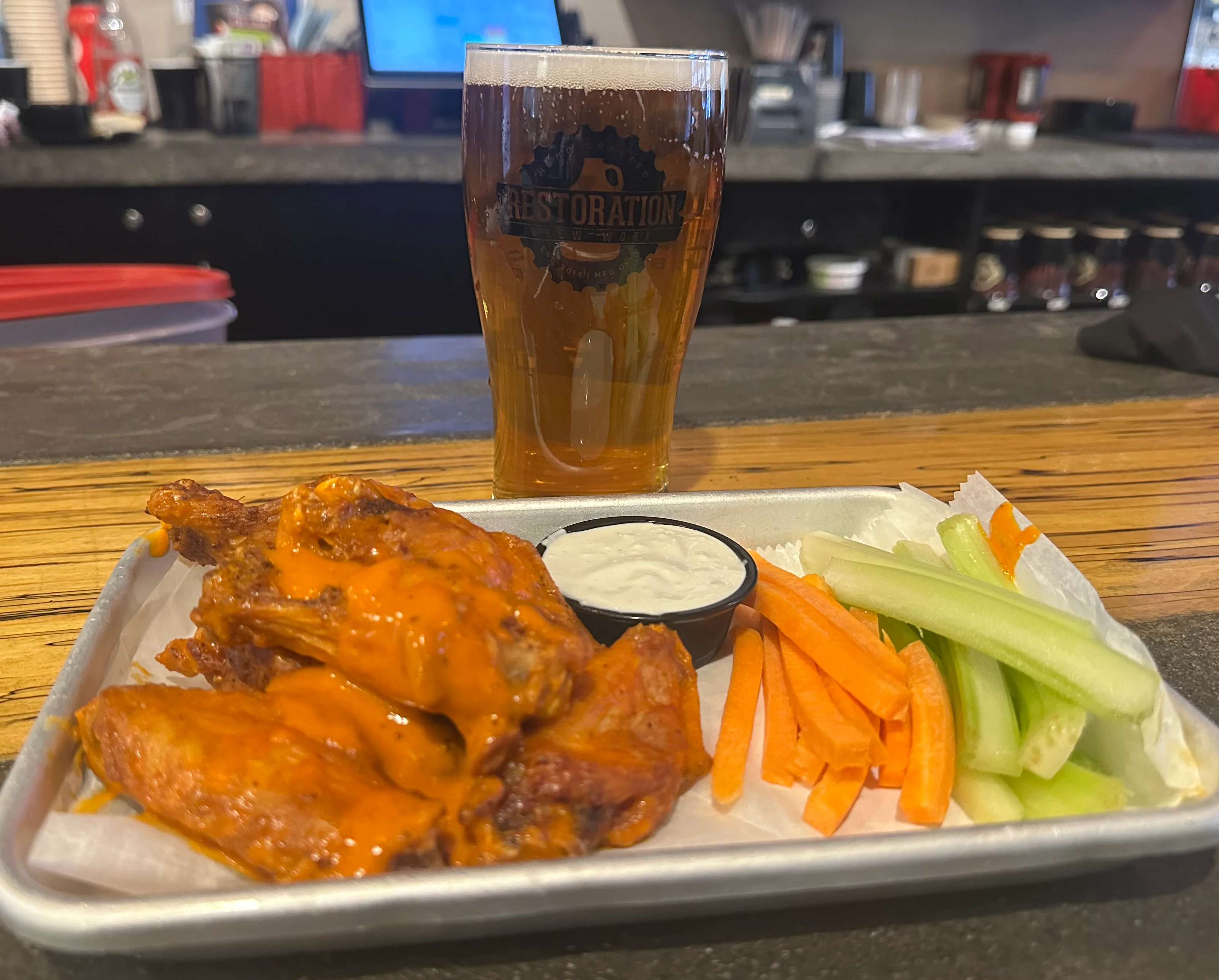 Restoration Brew Worx Award Winning Jumbo wings with house made sauces