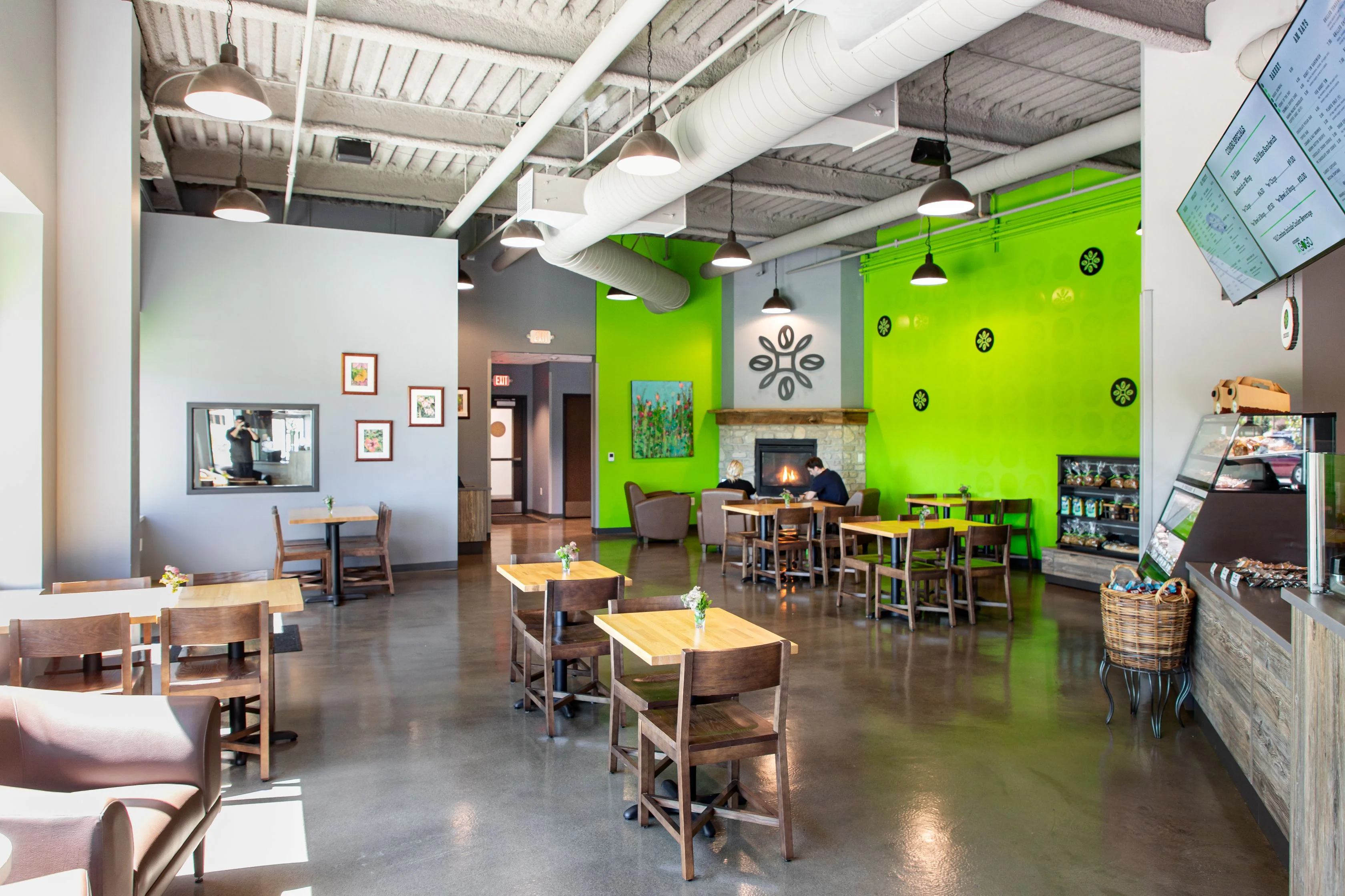 Artisan coffee drinks with latte art in a modern café