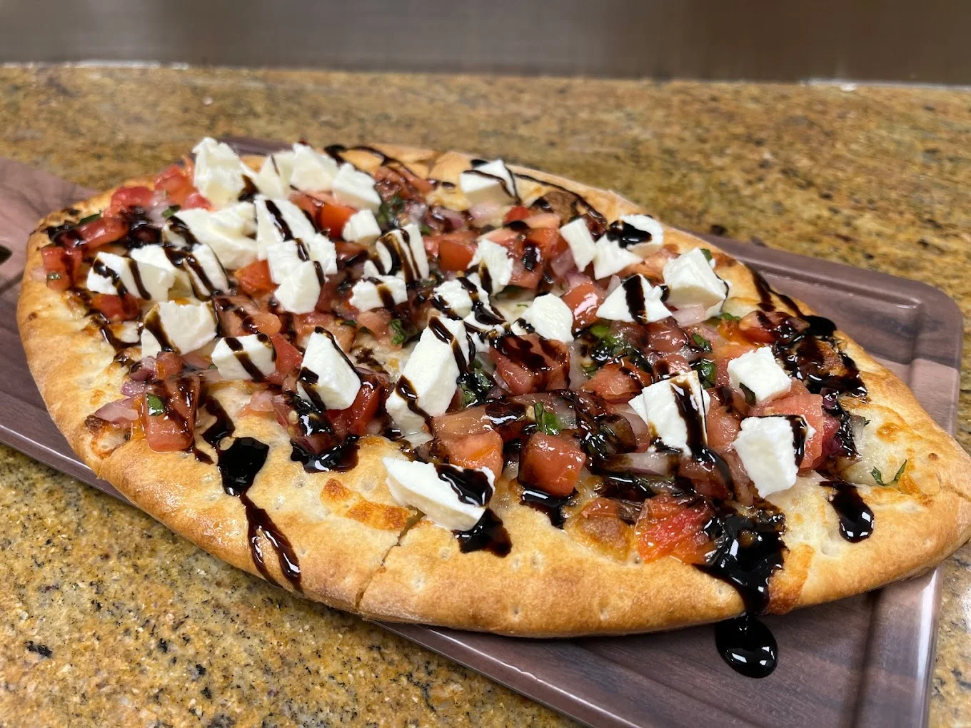 Gourmet flatbread pizza with balsamic glaze