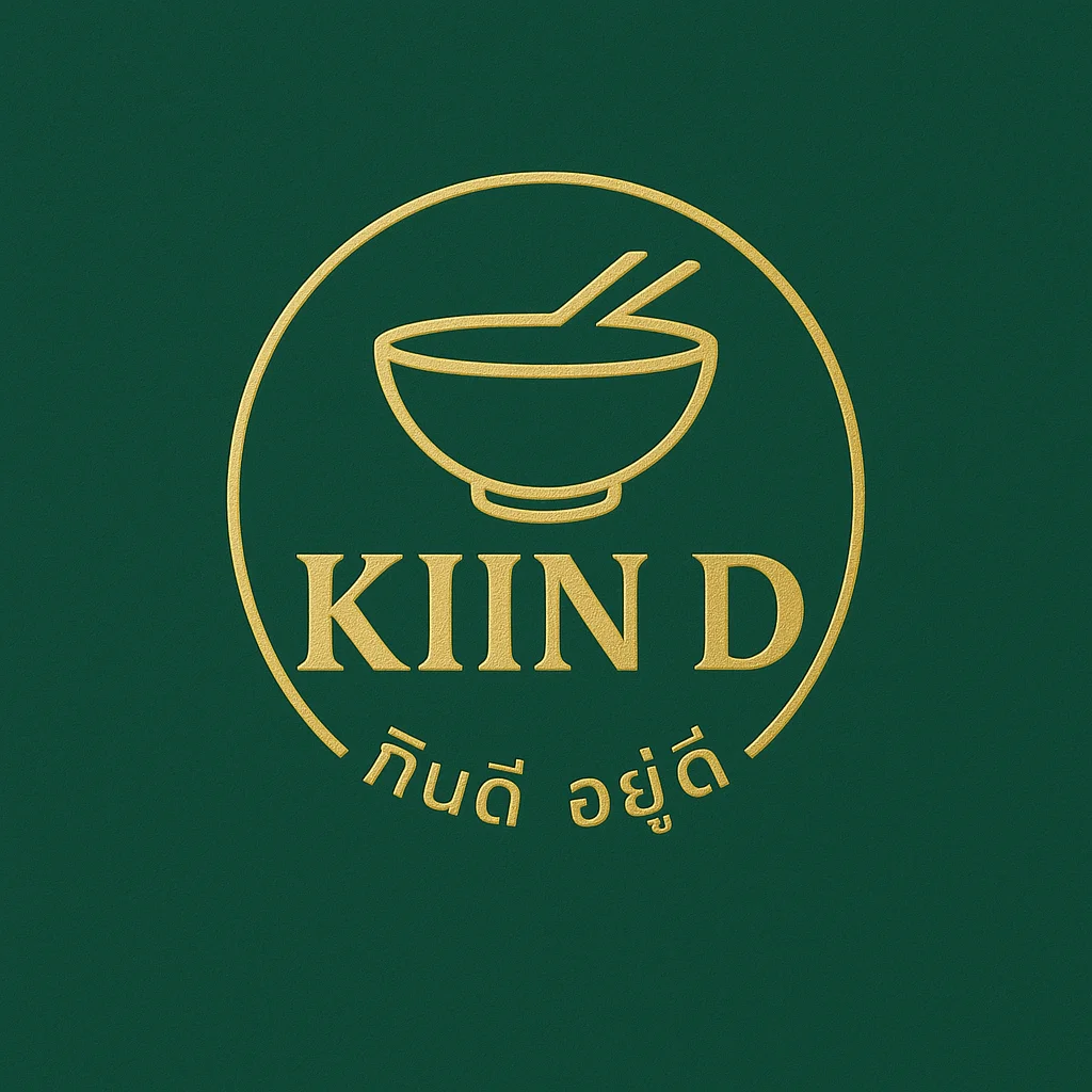 Logo design for Kiin D restaurant featuring a bowl and chopsticks