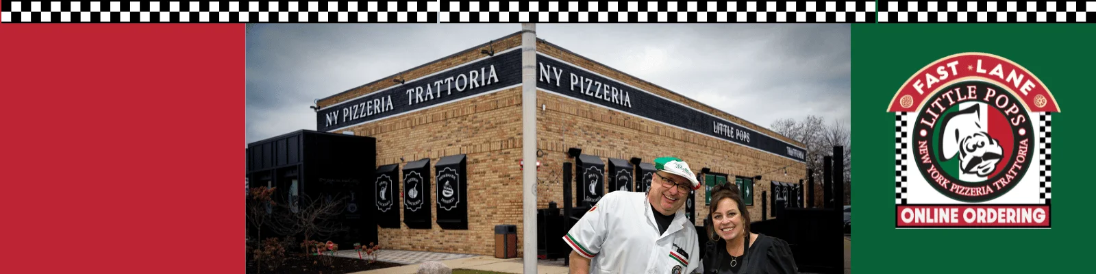 Exterior of Little Pops New York Pizzeria Trattoria with staff