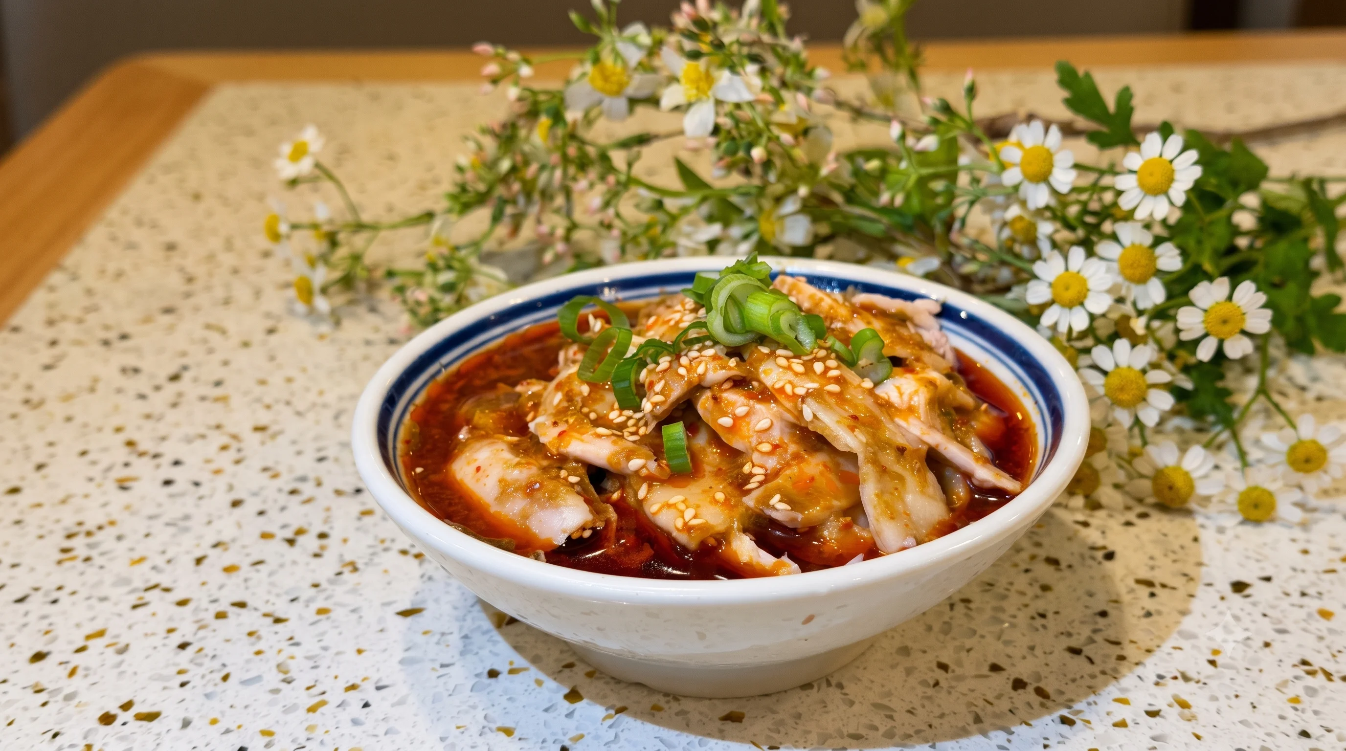 Spicy Sichuan chicken salad with sesame and green onions