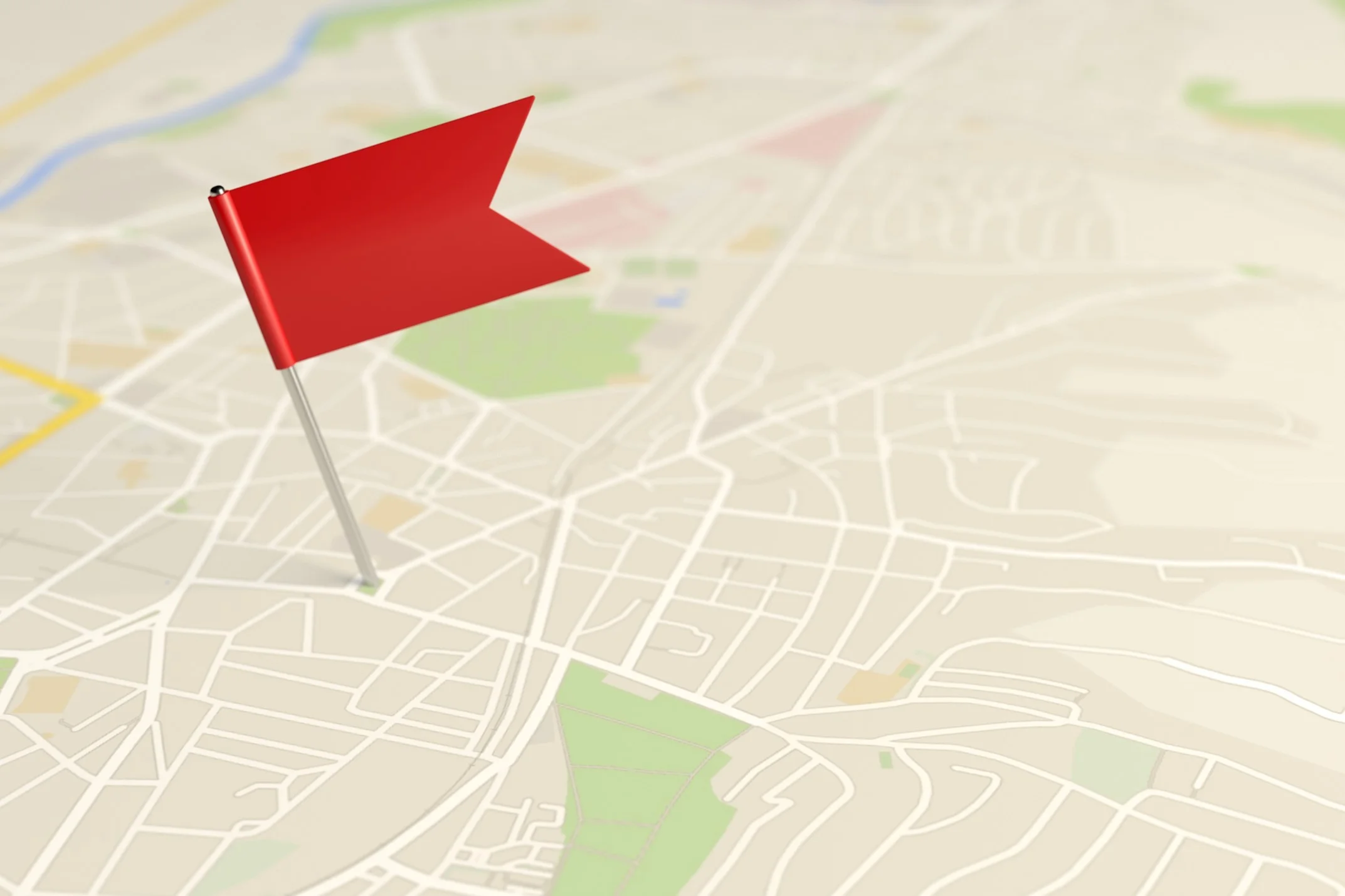 Red flag marker on a city map