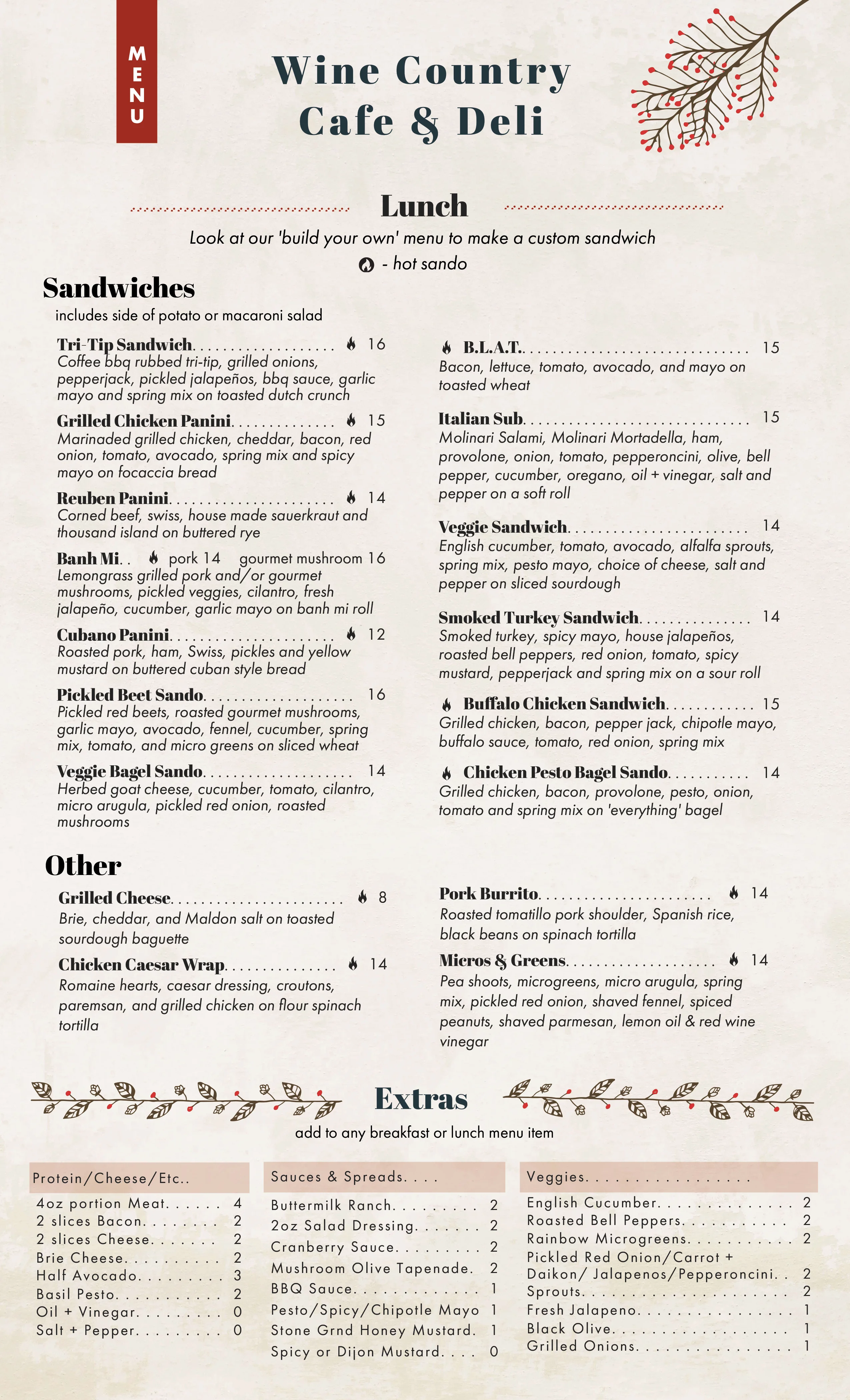 Elegant deli menu showcasing a variety of delicious food options.