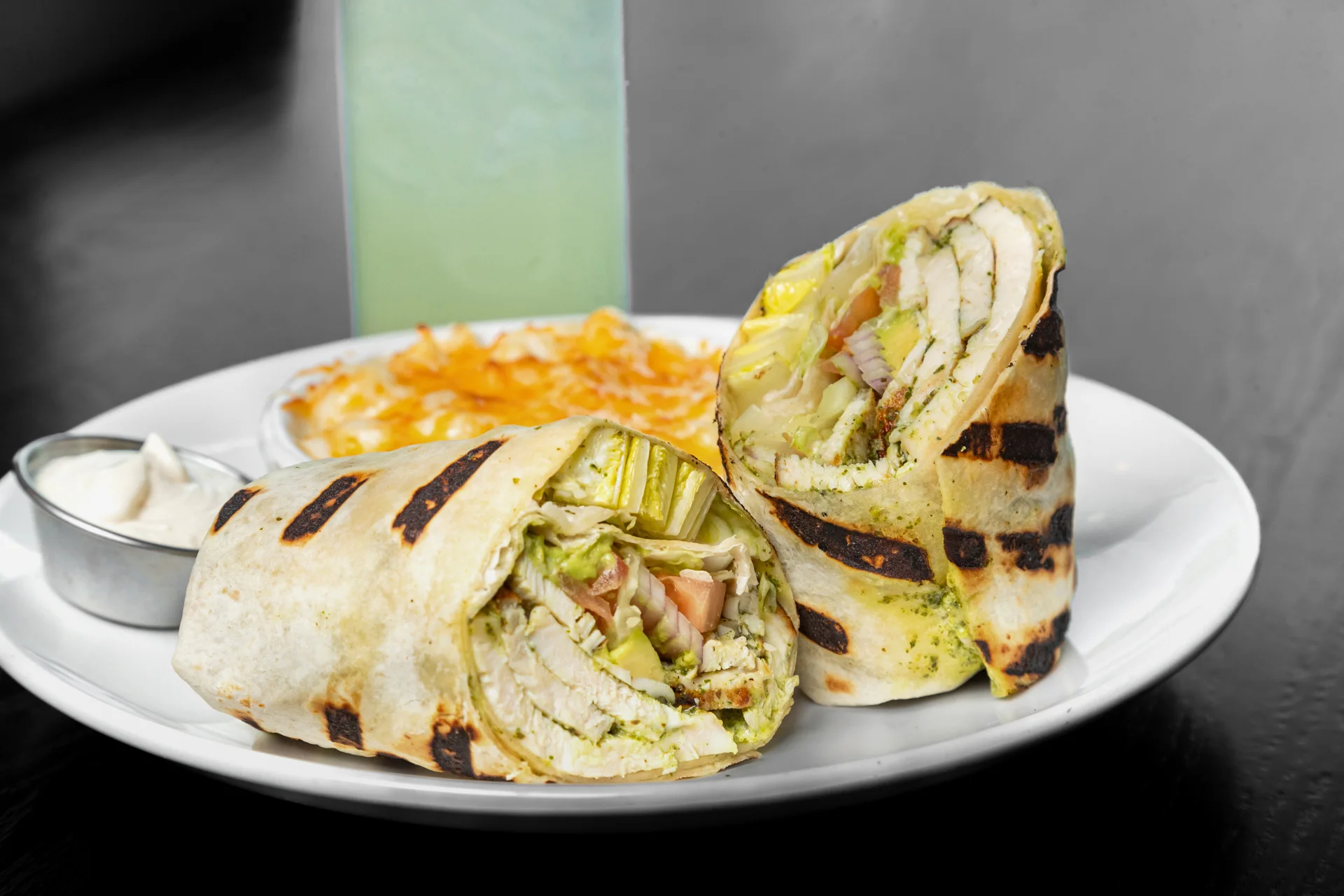 Grilled chicken wrap with fresh vegetables