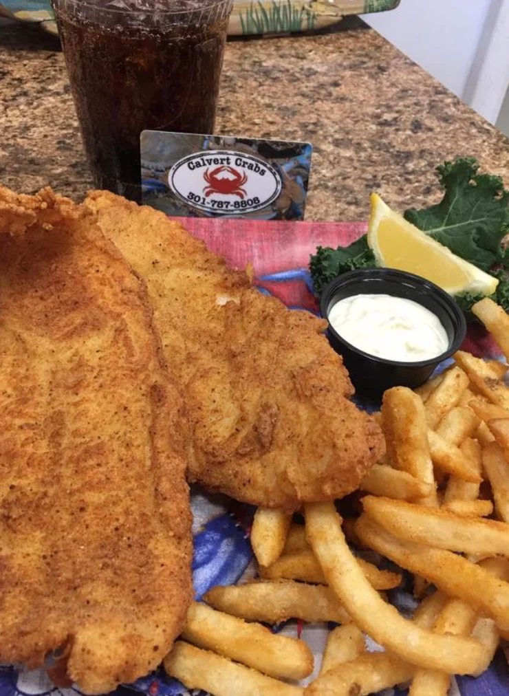 Crispy fried fish fillets with fries and dipping sauce