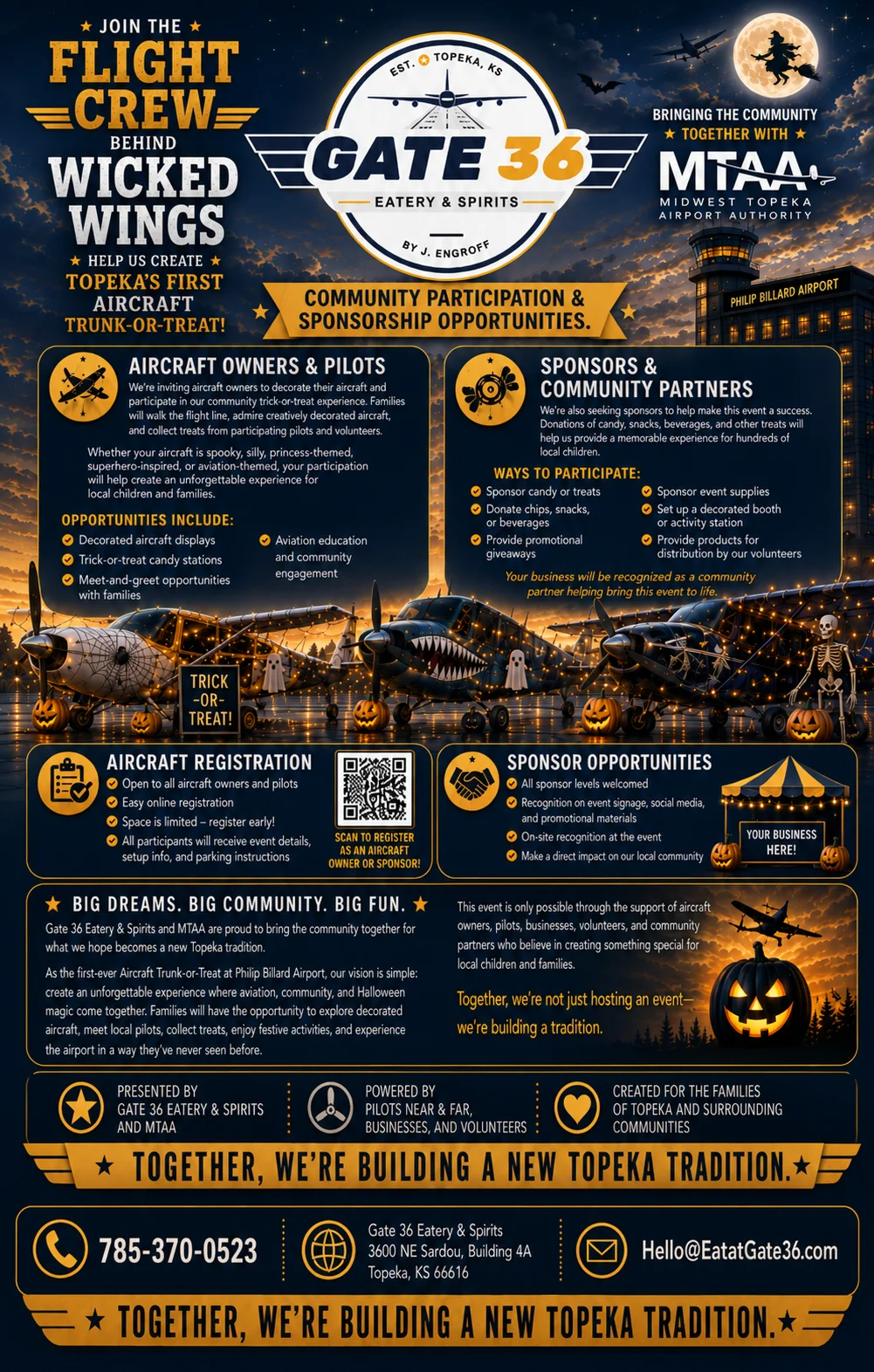 Community event flyer for Topeka's first aircraft trunk-or-treat