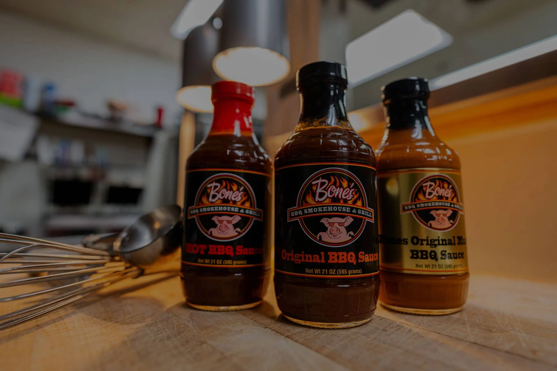 Variety of BBQ sauces from Bones Smokehouse
