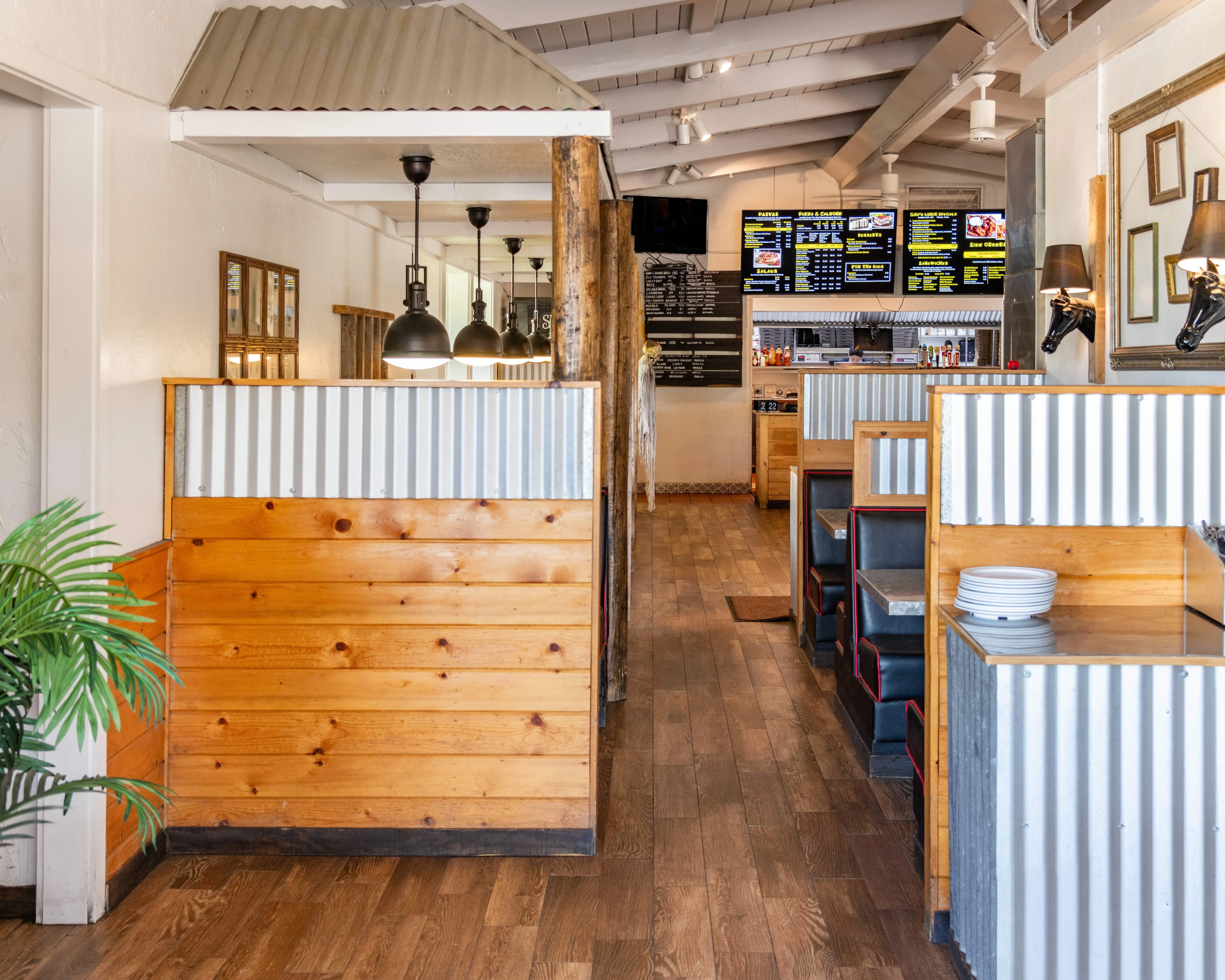 Cozy restaurant interior with wooden accents and modern decor