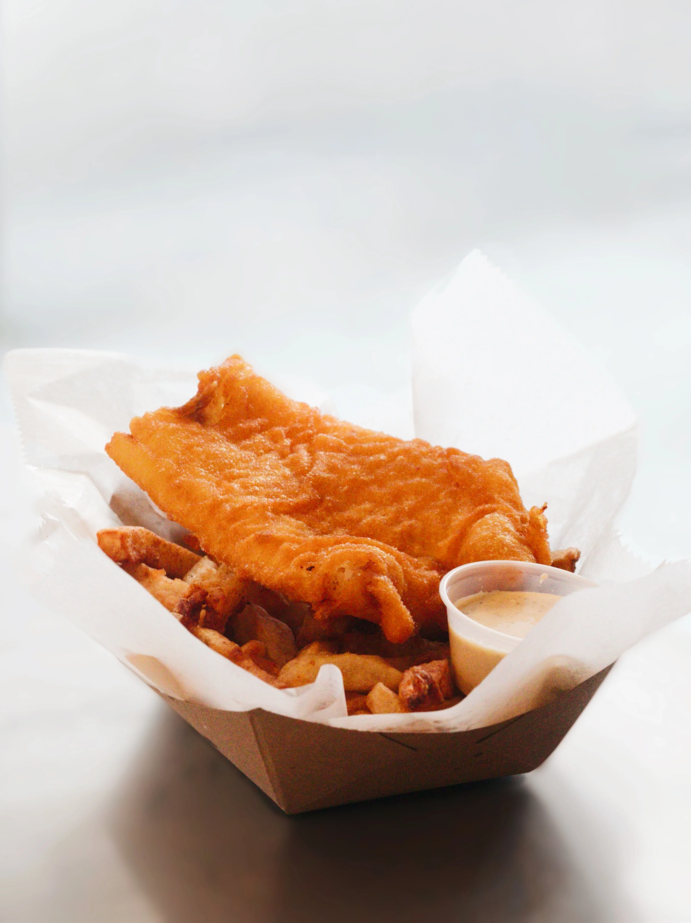 Classic British fish and chips with tartar sauce