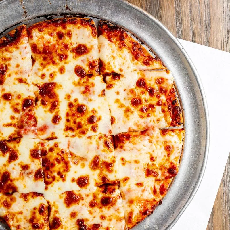 Classic cheese pizza with golden crust and melted mozzarella