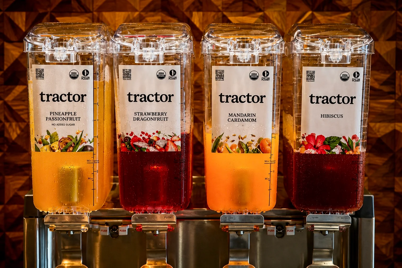 Refreshing beverage dispensers with tropical flavors