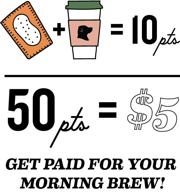 Illustration of a dog-themed coffee cup and a biscuit