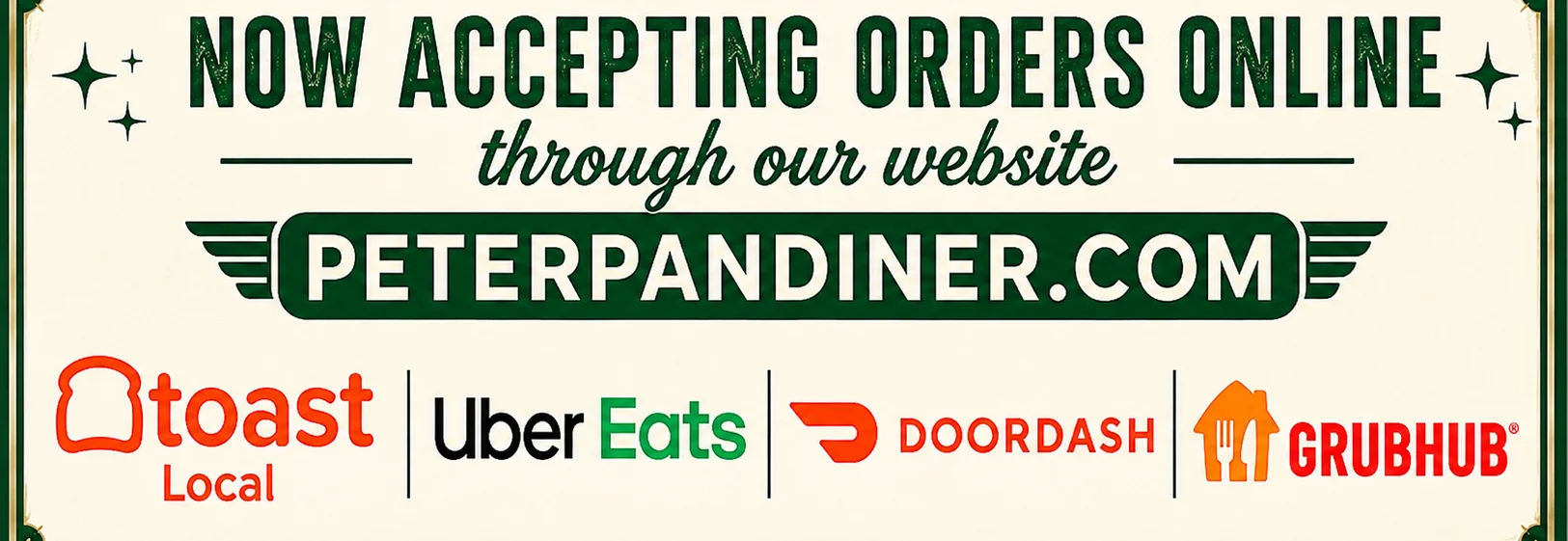 Online ordering announcement for Peter Pan restaurant