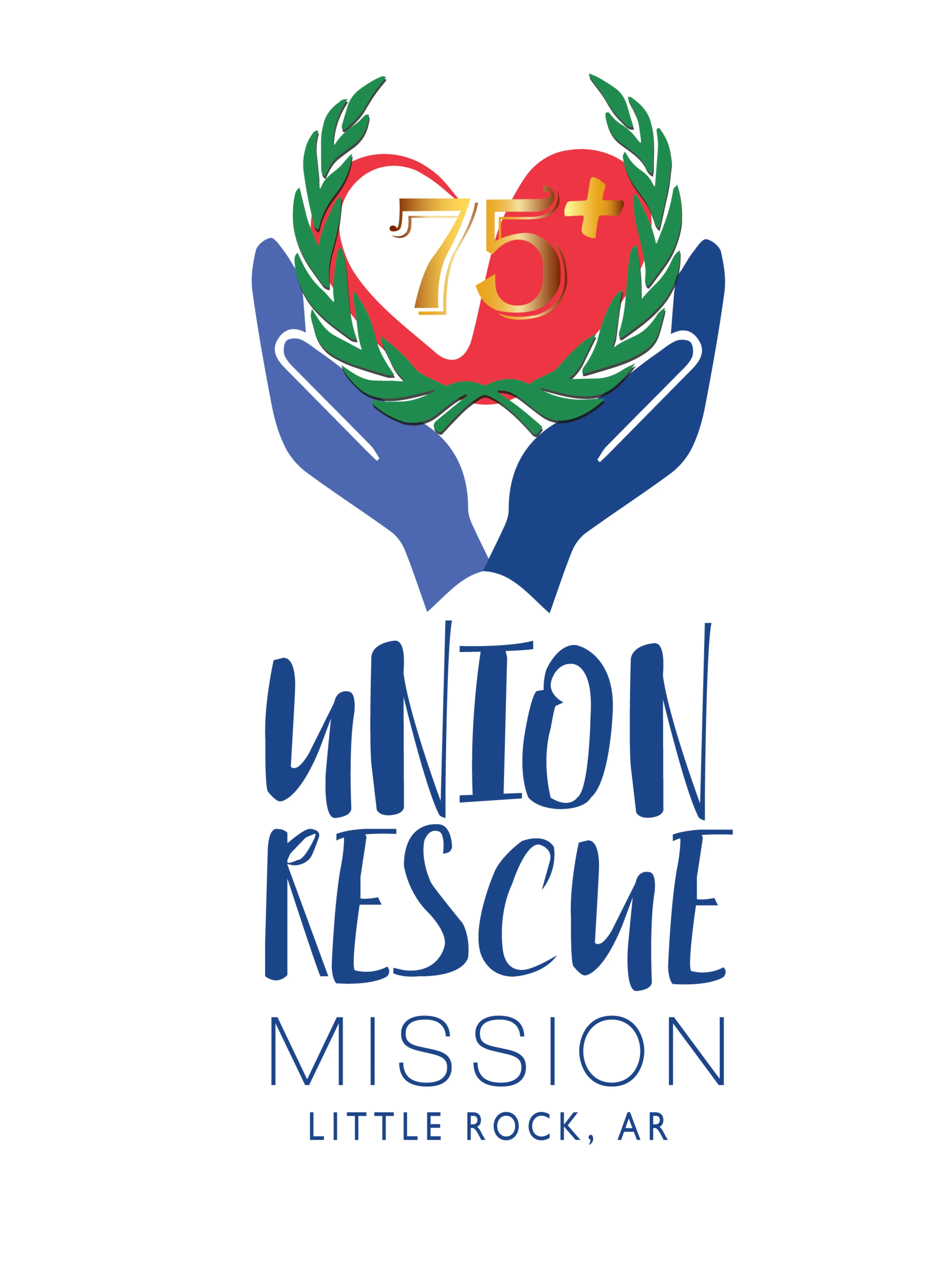 Logo of Union Rescue Mission celebrating 75 years of service in Little Rock, AR