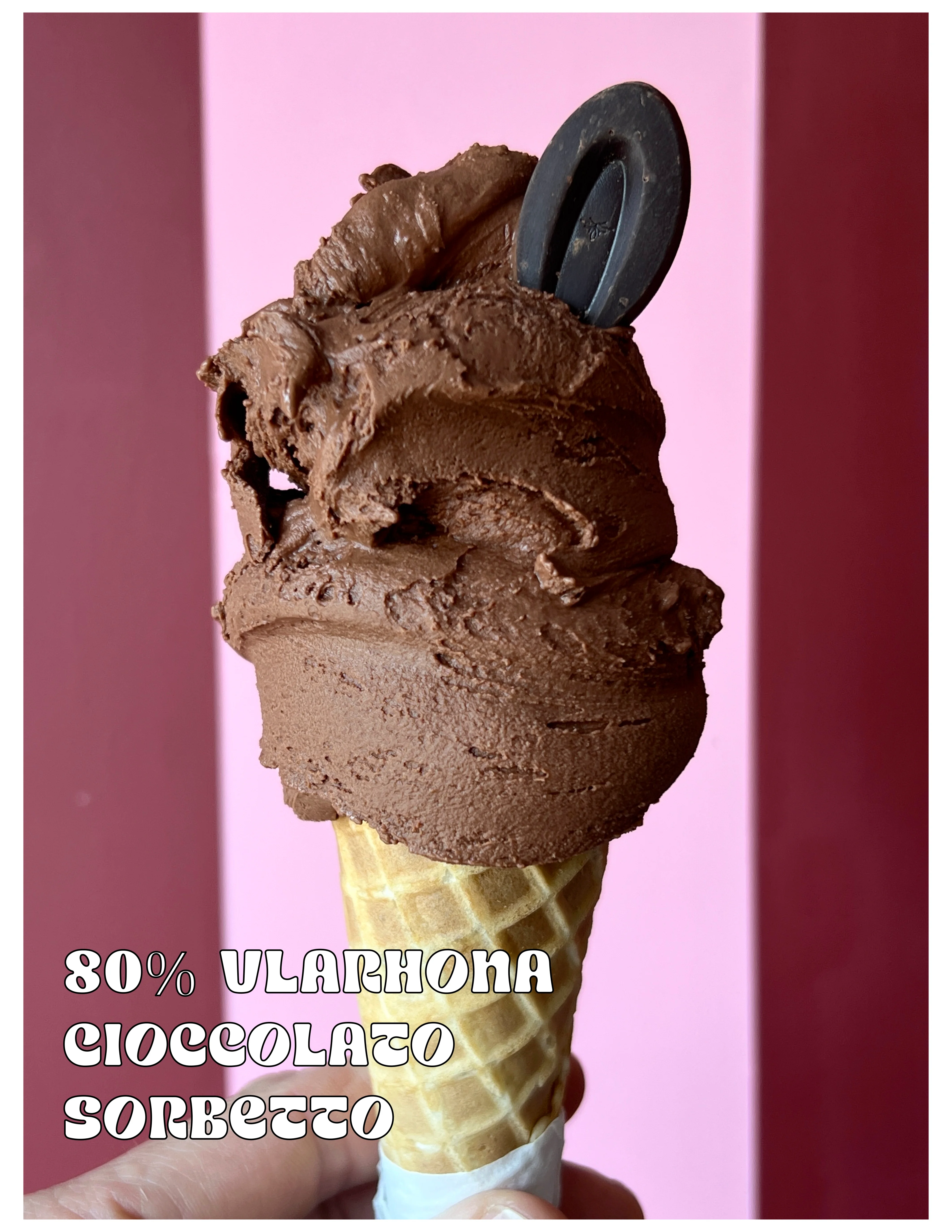 Rich chocolate sorbet served in a waffle cone