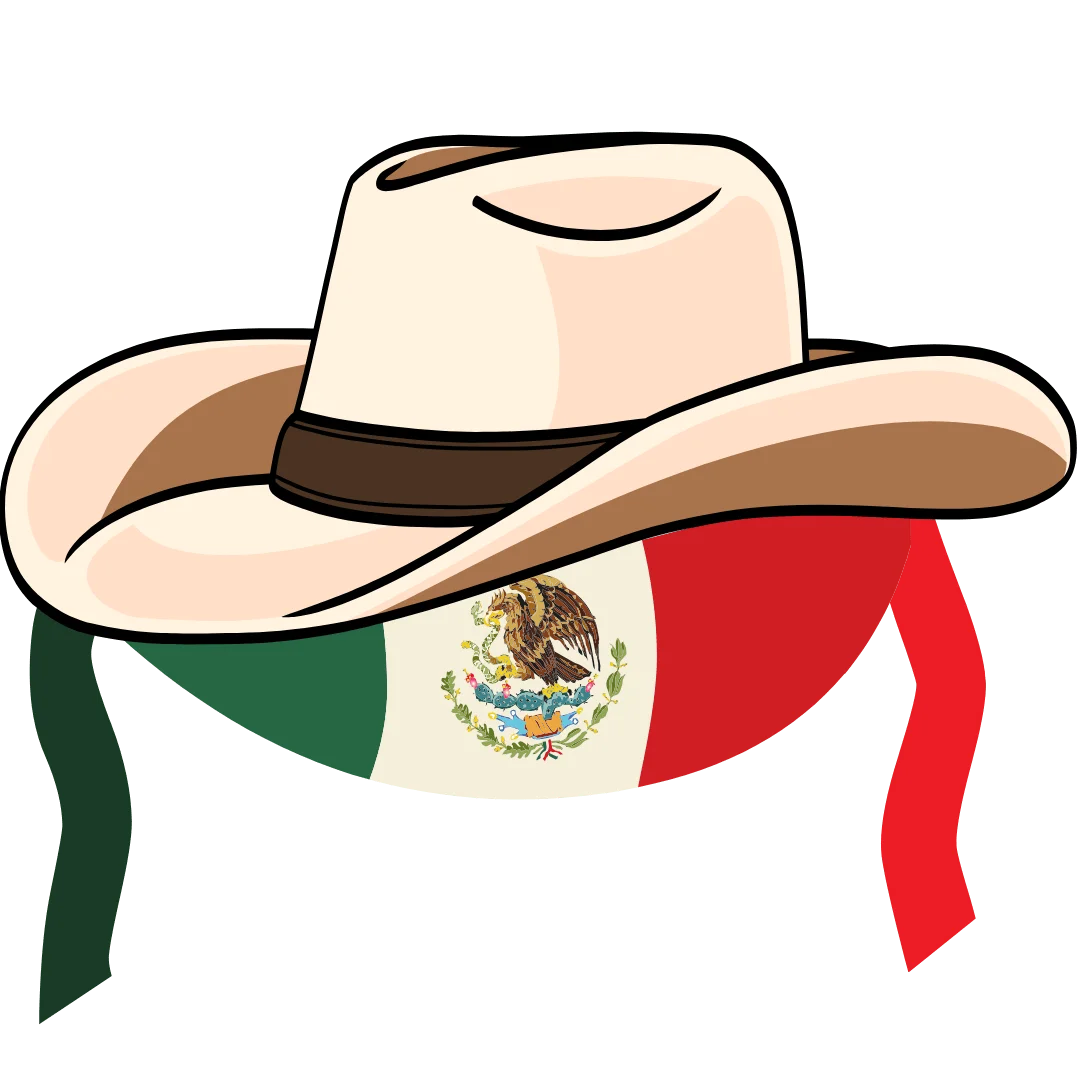 Illustration of a sombrero hat with the Mexican flag design