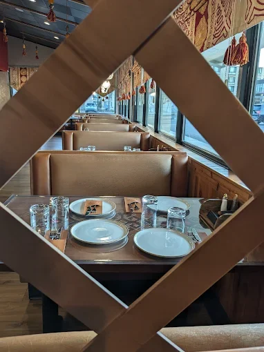 Cozy restaurant interior with elegant seating and natural light