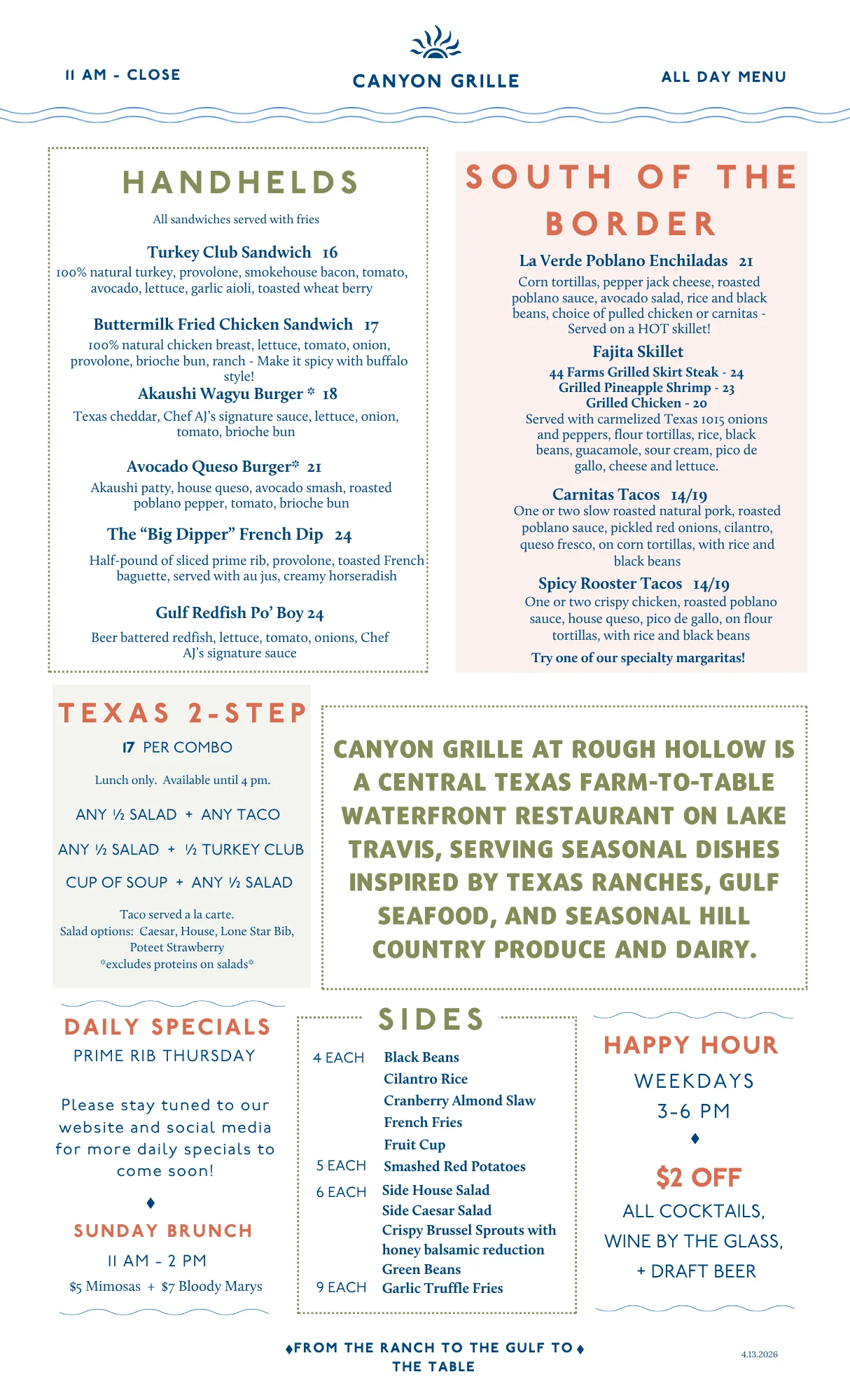Menu page featuring various dishes and drinks from the restaurant.