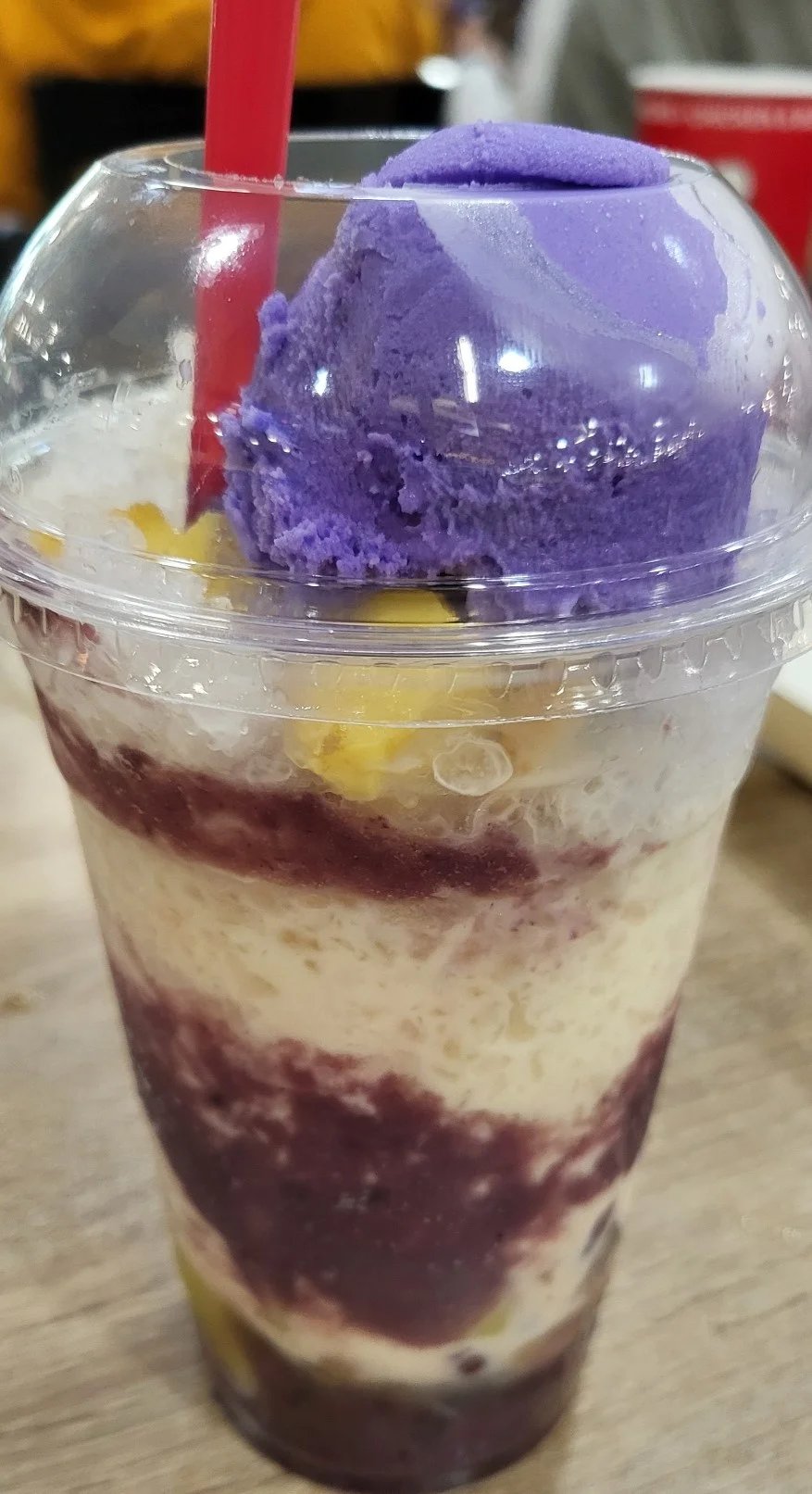 Filipino halo-halo dessert with purple ice cream