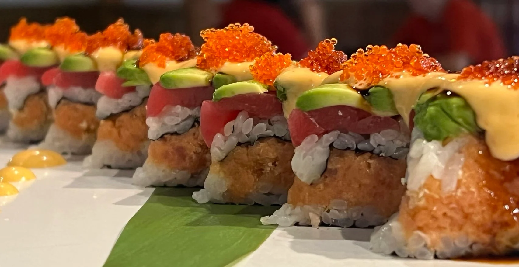 Japanese sushi rolls with tuna and avocado