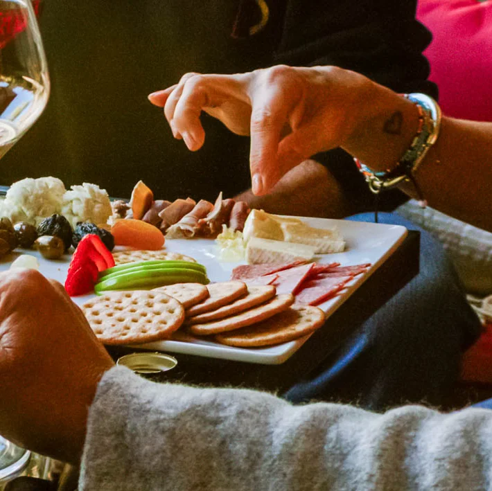 charcuterie board with wine 