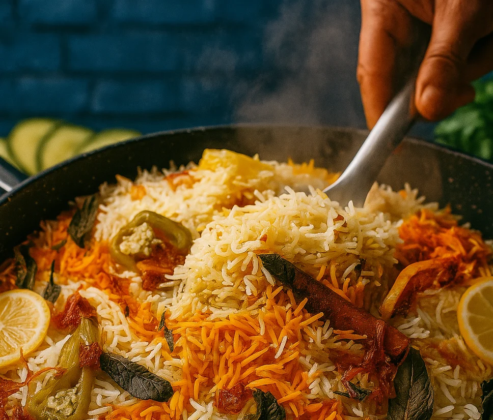 Aromatic biryani served in a traditional pot