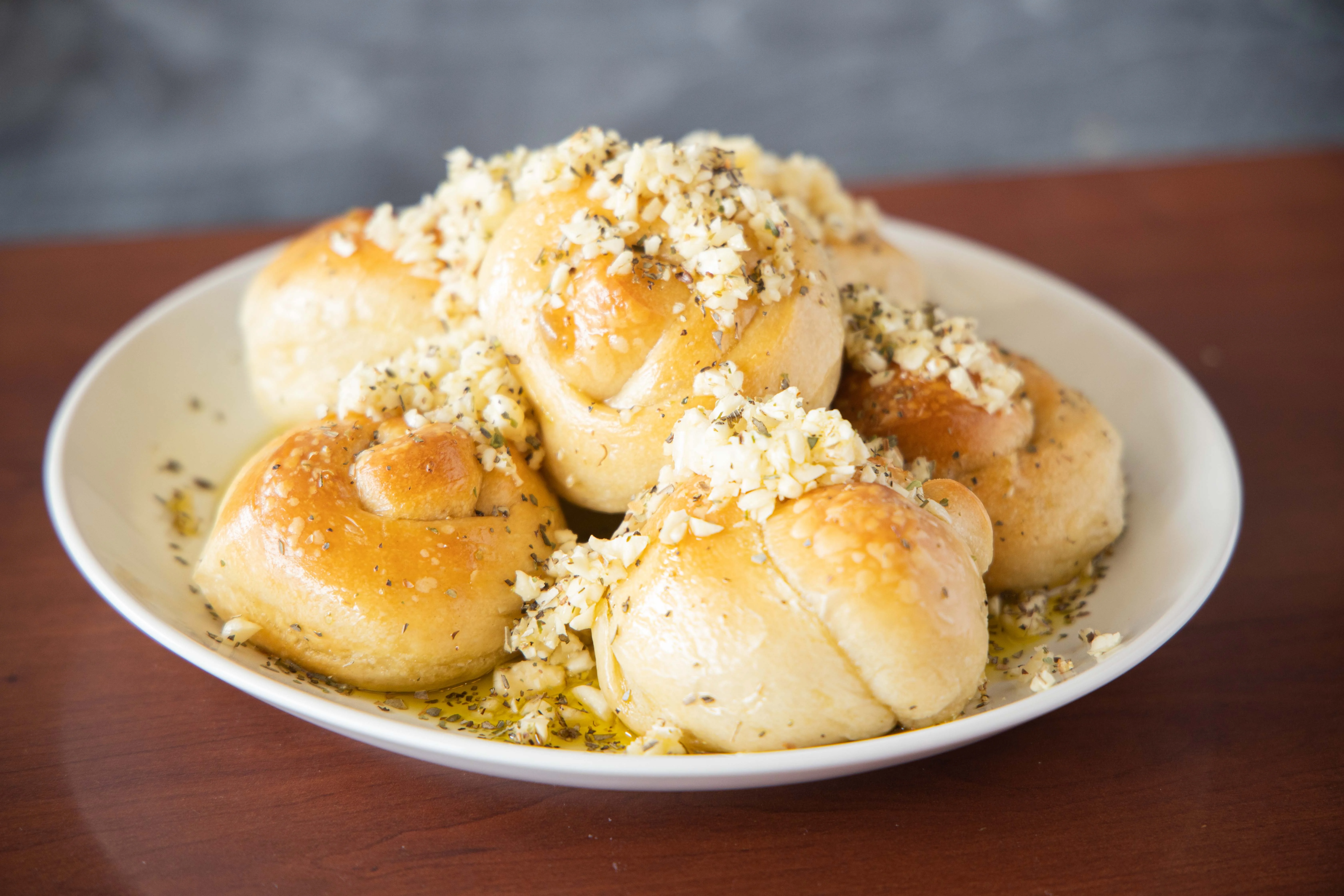 Garlic knots served in a Mediterranean style