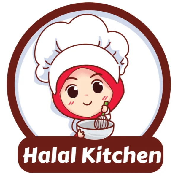 Halal Kitchen restaurant logo with cartoon chef and bold lettering