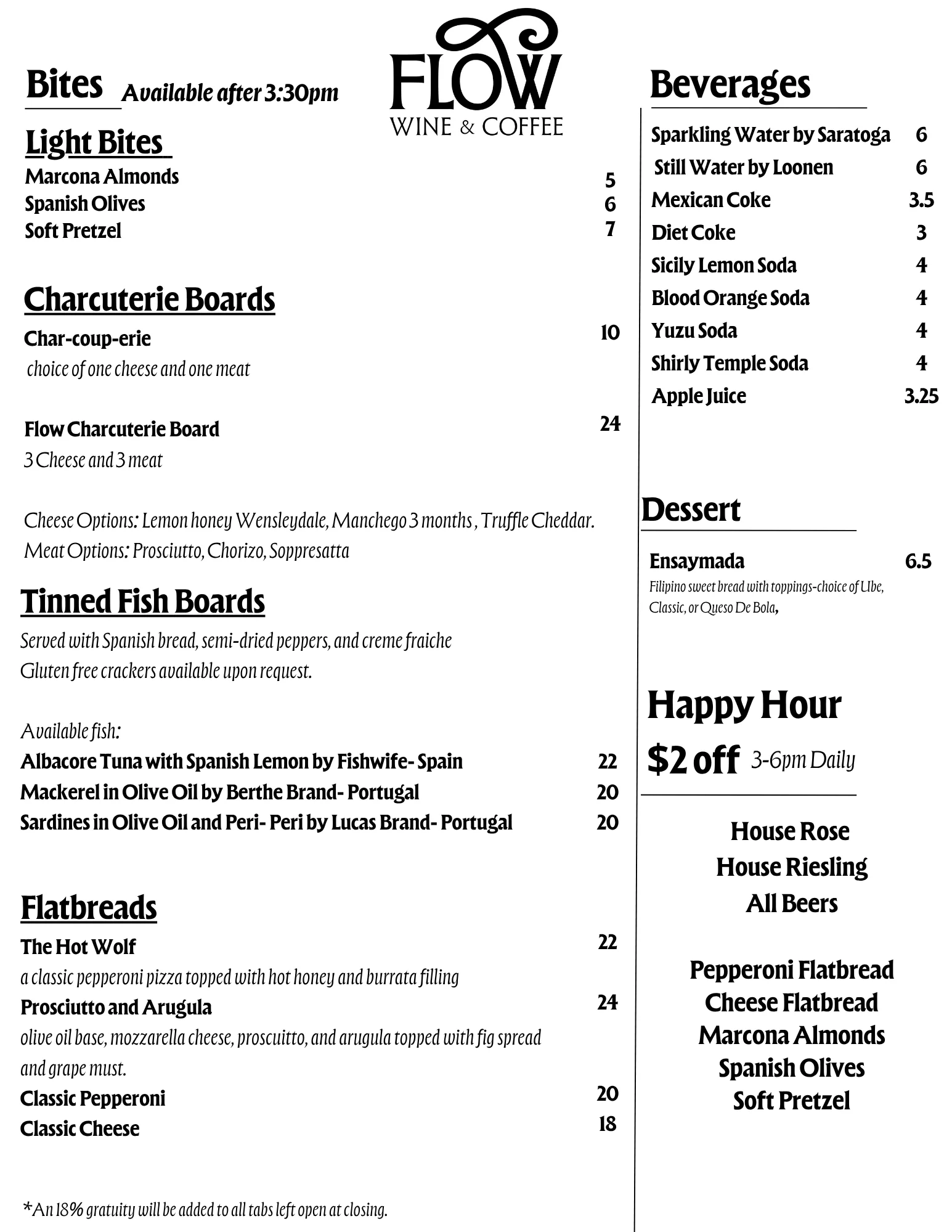 Menu featuring charcuterie boards and flatbreads in a cozy restaurant setting