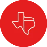 Outline of Texas state on a red background