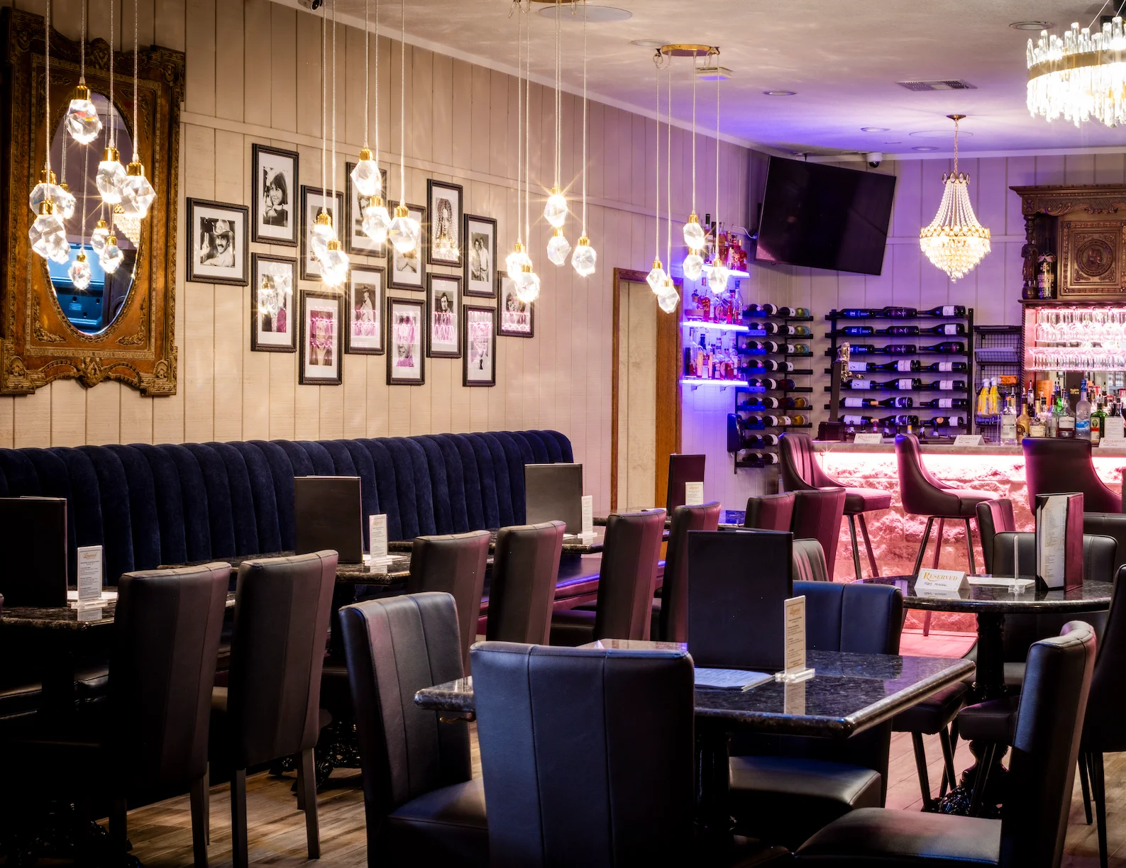 Elegant restaurant interior with modern decor and bar