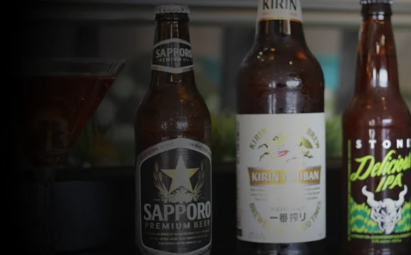 Selection of Japanese beers including Sapporo and Kirin Ichiban