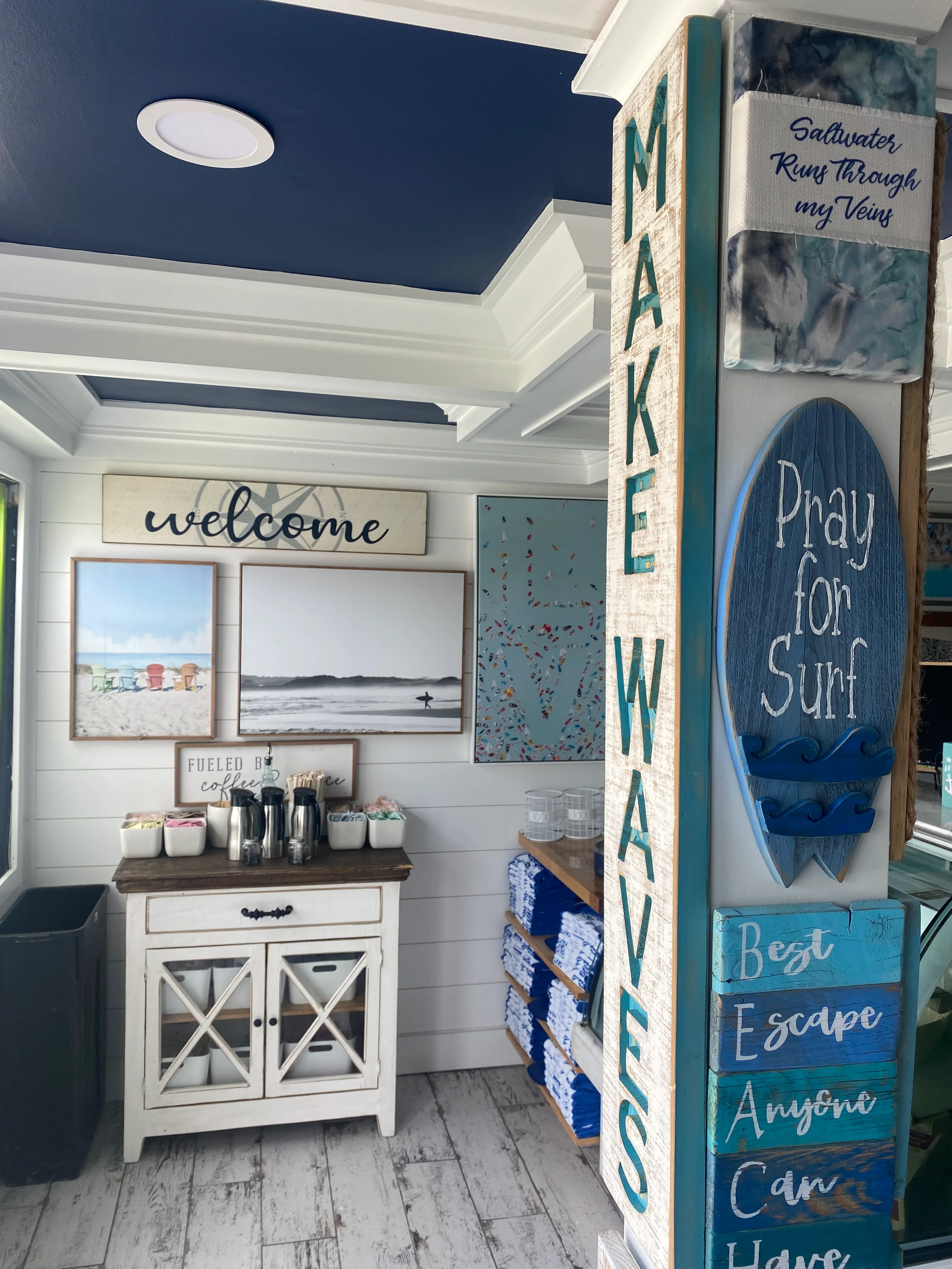 Cozy beach-themed restaurant interior with welcoming decor