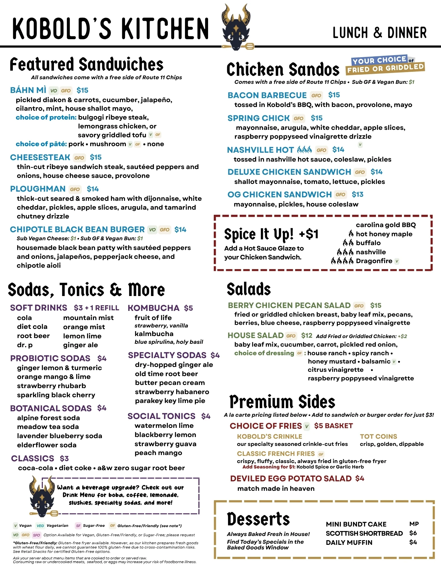 Diverse menu featuring gourmet burgers and salads in a casual dining setting