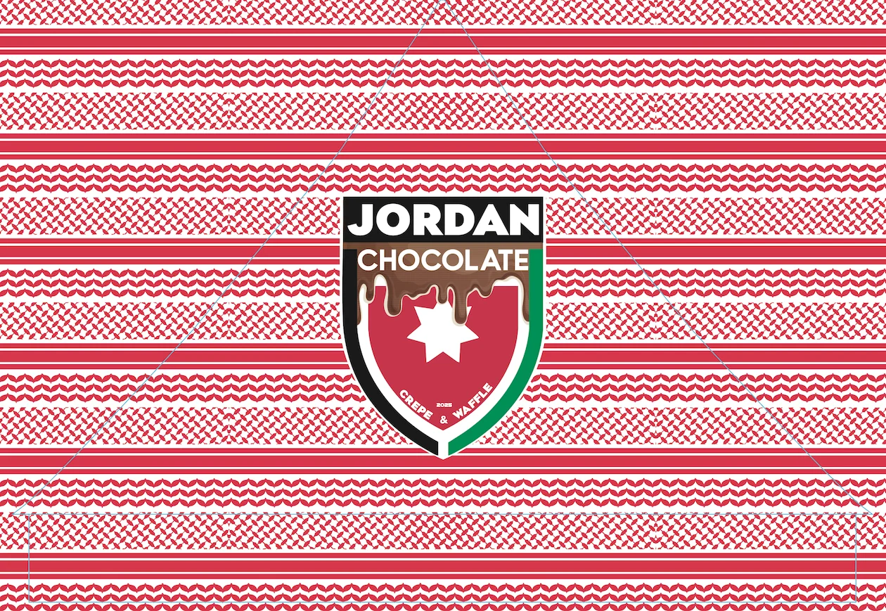 Jordan Chocolate logo on a patterned background