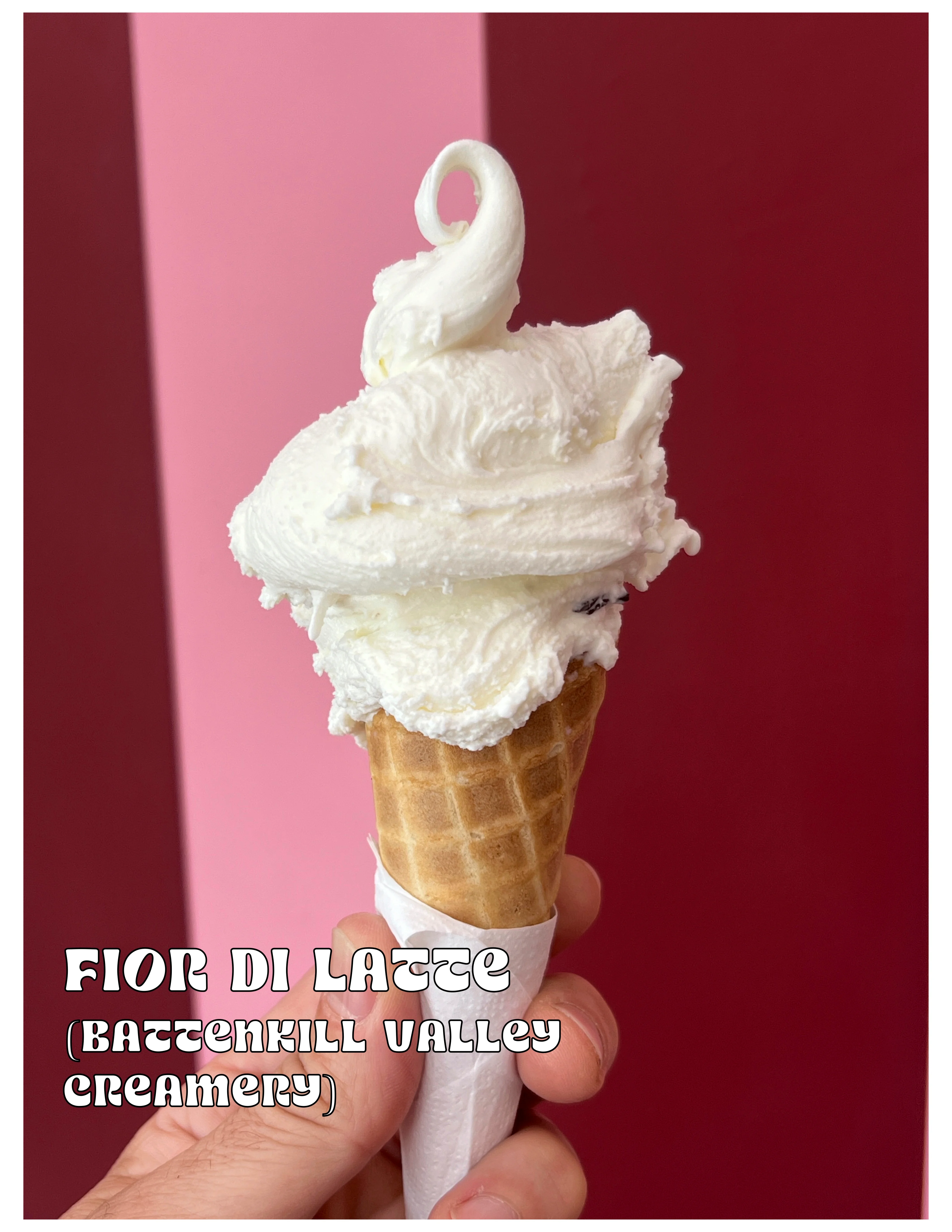 Creamy fior di latte ice cream in a waffle cone